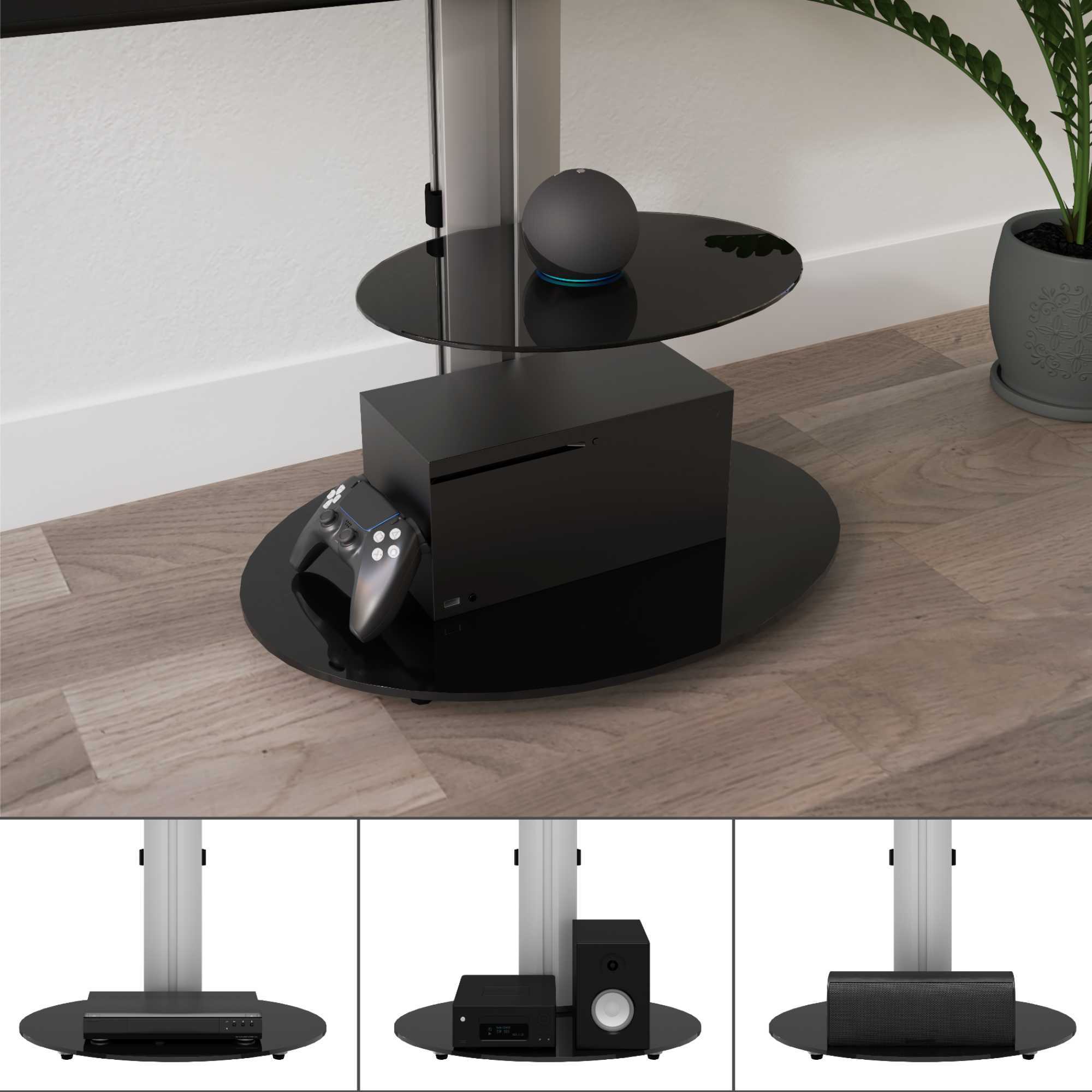 FSL600ENSB Eno 60cm Pedestal TV Stand with Shelf - Glass