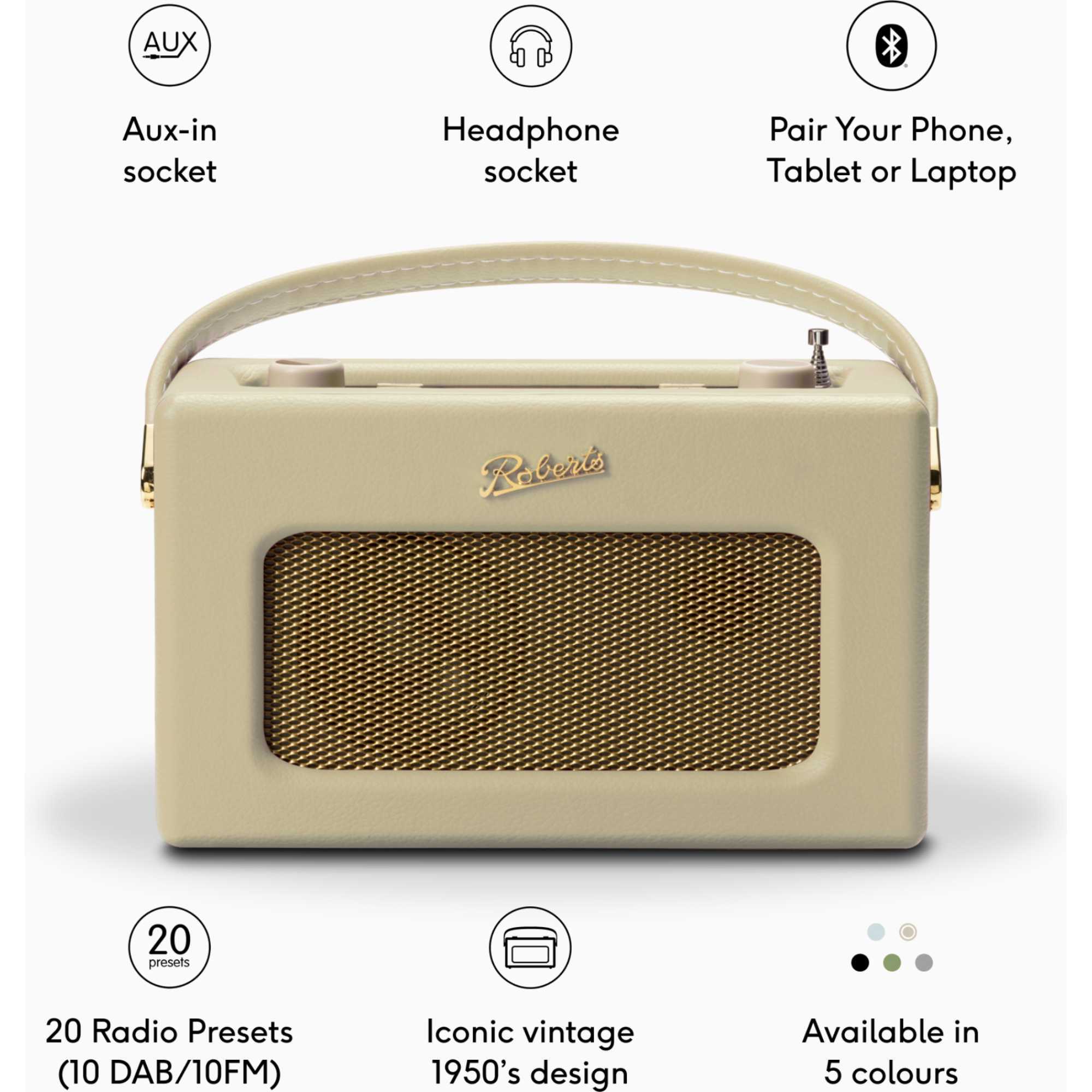 RD70PC 1950s Style Clock Radio - Pastel Cream