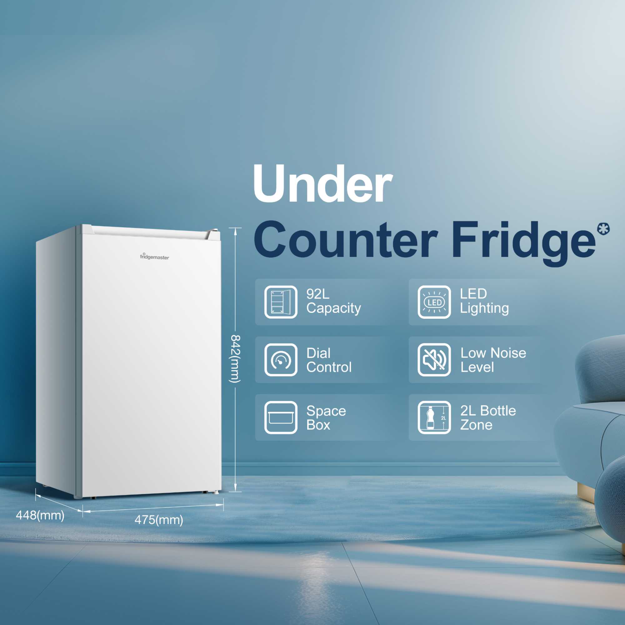MUL4892E 92l Undercounter Larder Fridge - White