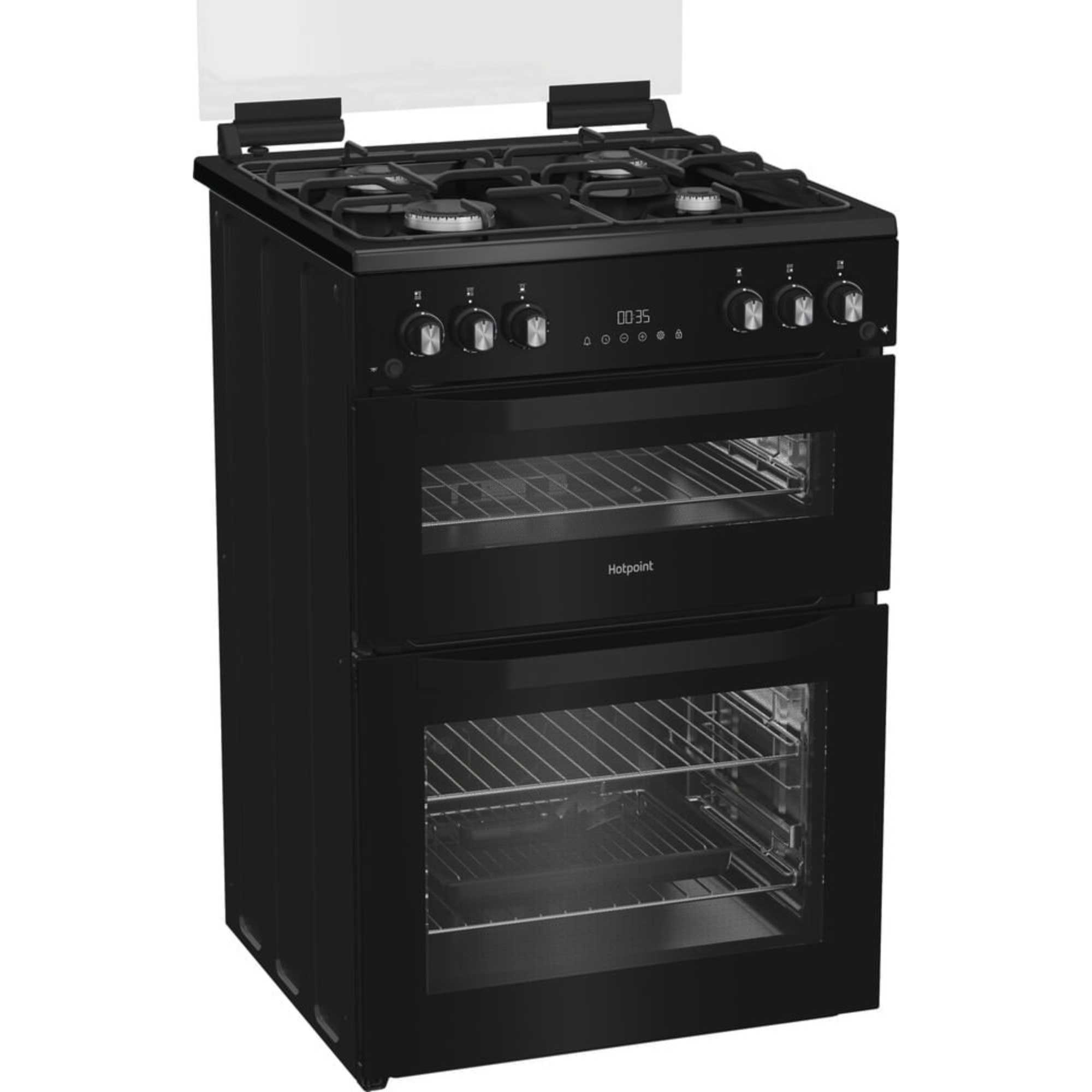 HTG6GDCB1 60cm Gas Twin Cooker with Glass Lid - Black