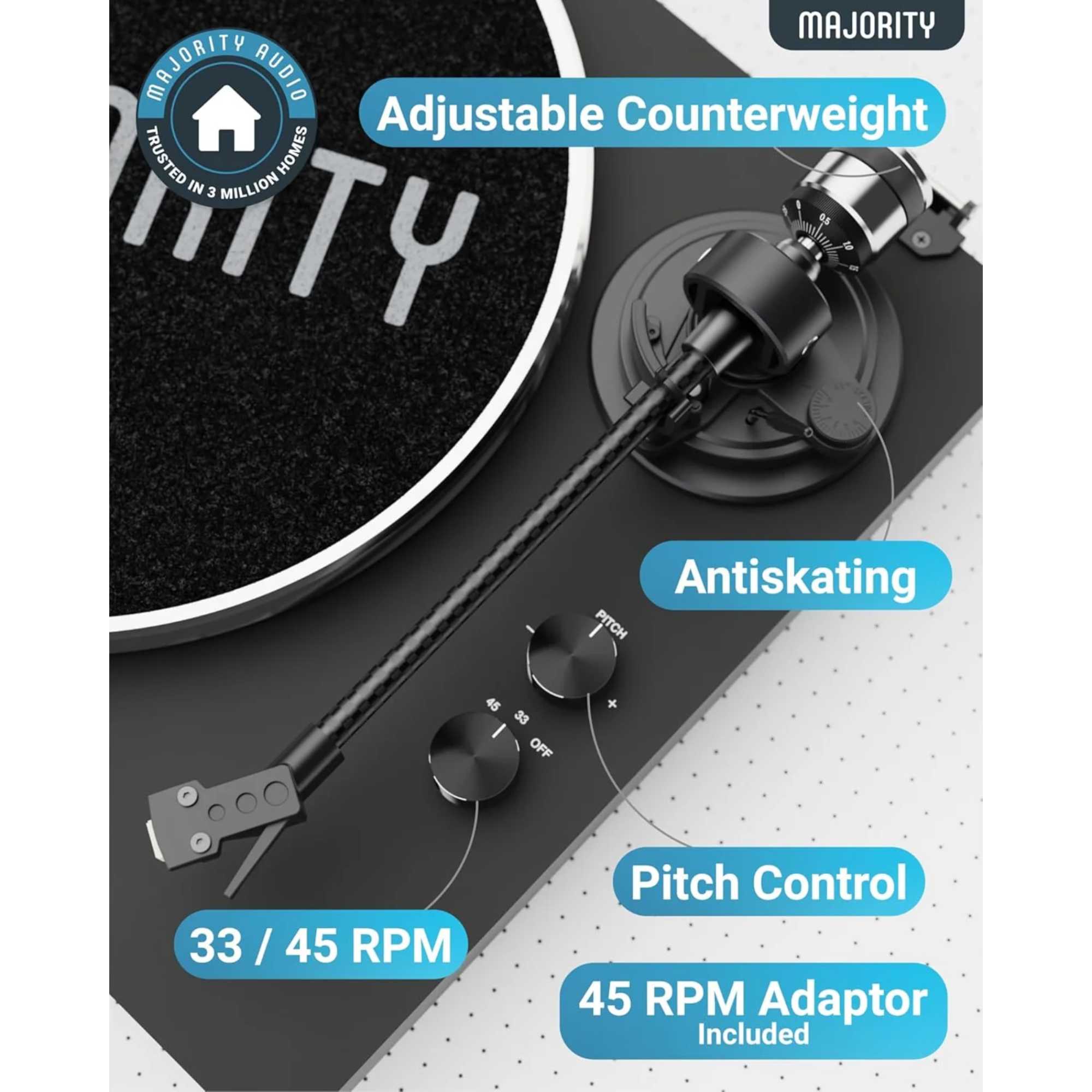 Stylo Bluetooth Record Player with Built-In Pre-Amp - Black