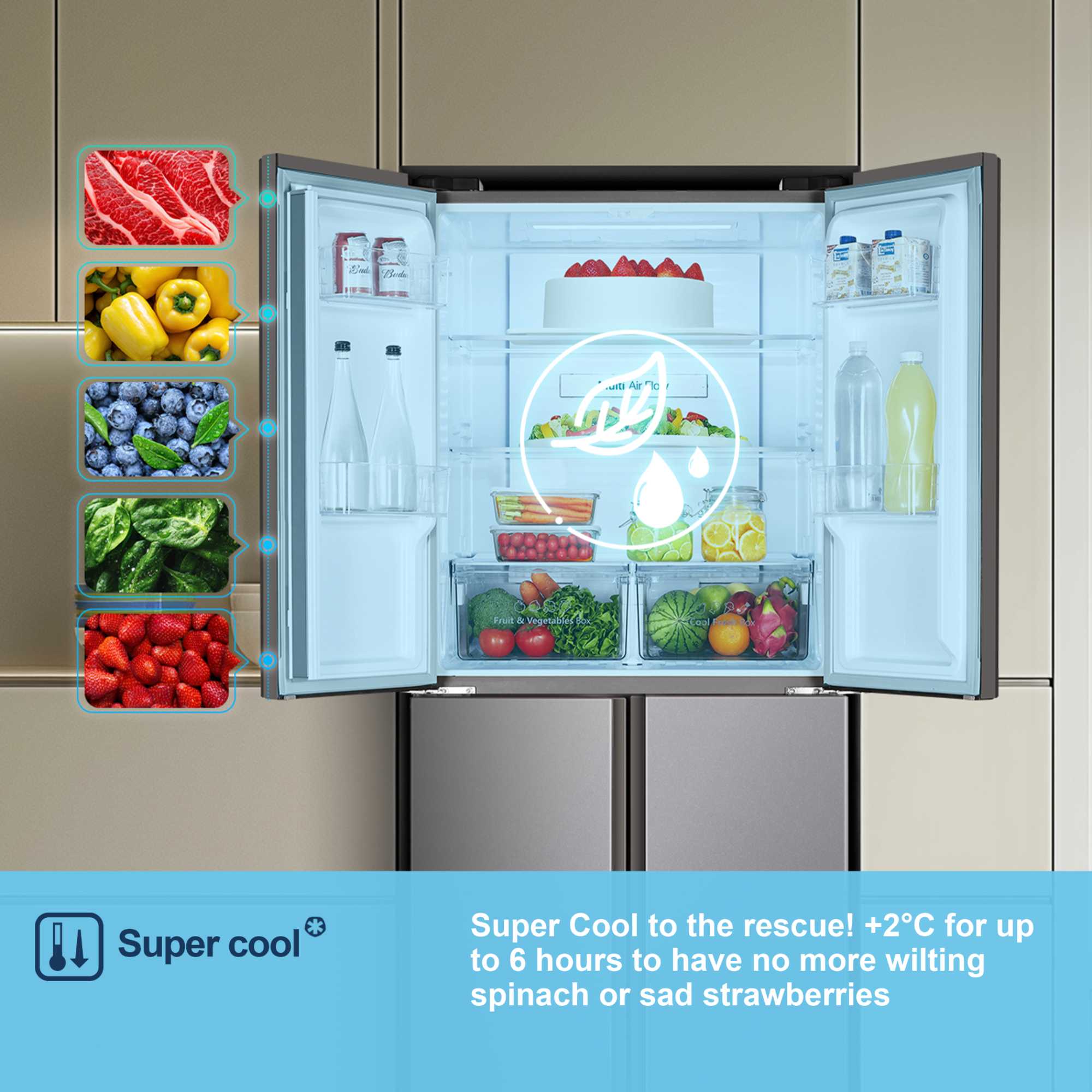 MQ79394ES 427l Total No Frost Multi Door American Style Fridge Freezer - Silver