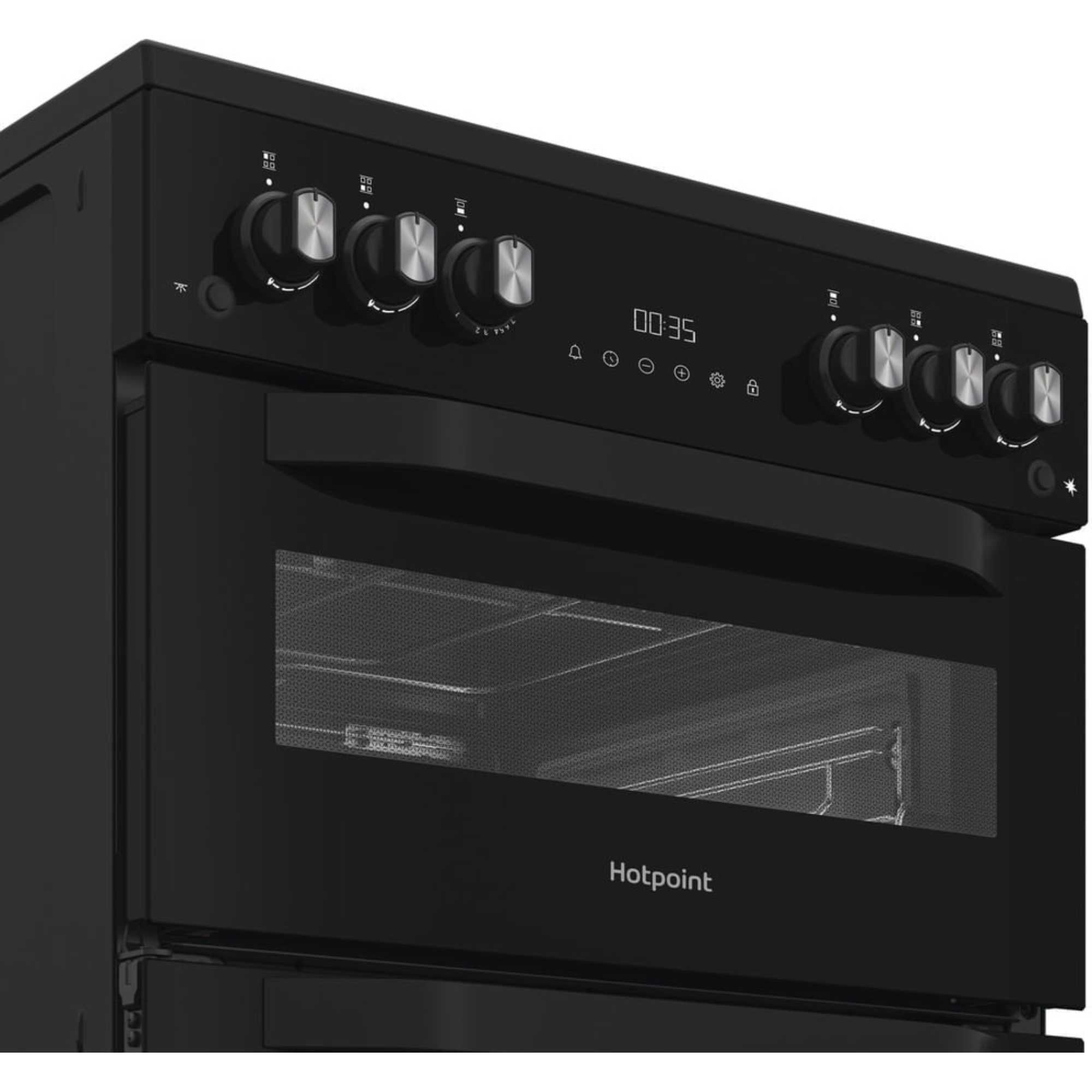 HTG6GDCB1 60cm Gas Twin Cooker with Glass Lid - Black