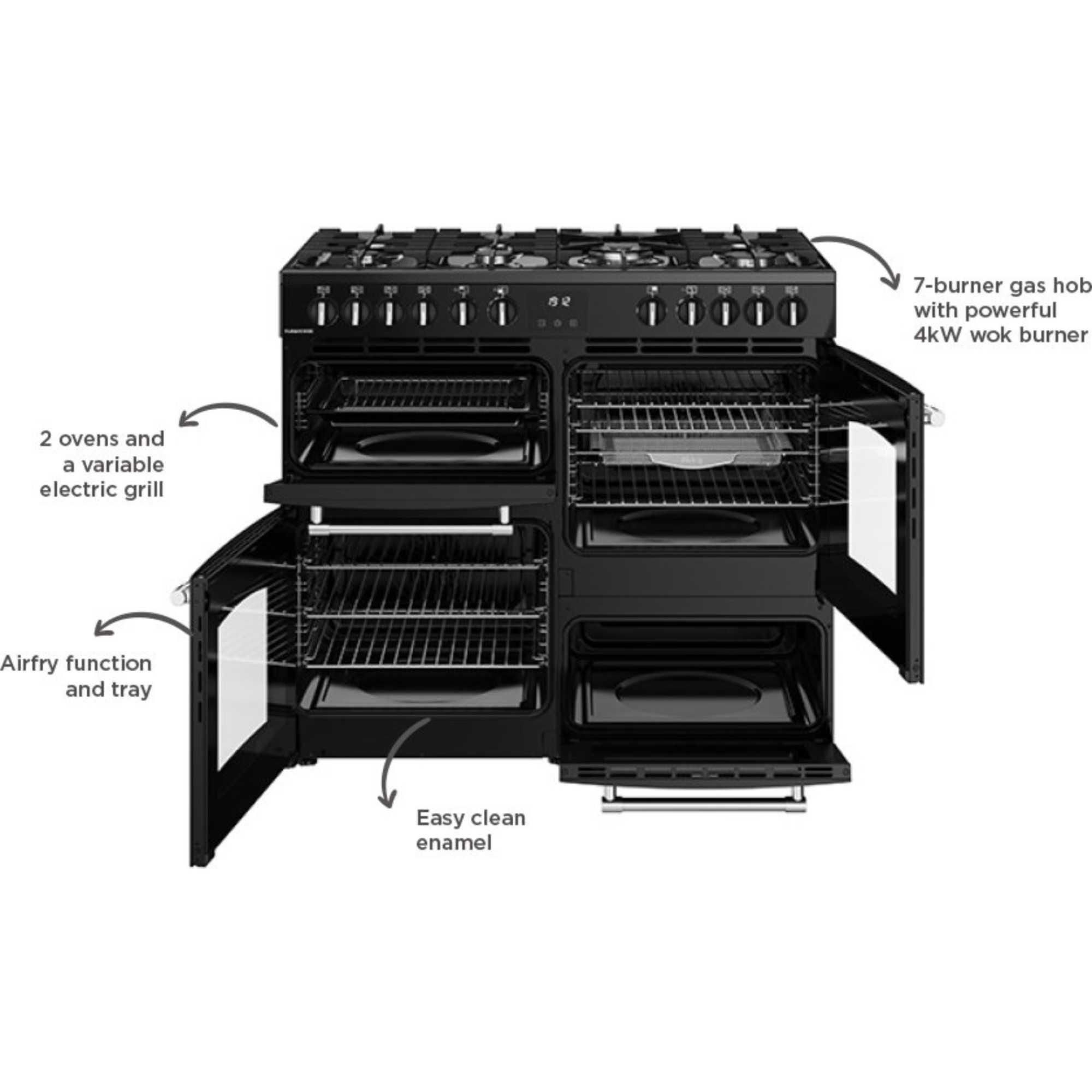 444411829 Farmhouse 100DF Dual Fuel Range Cooker - Black