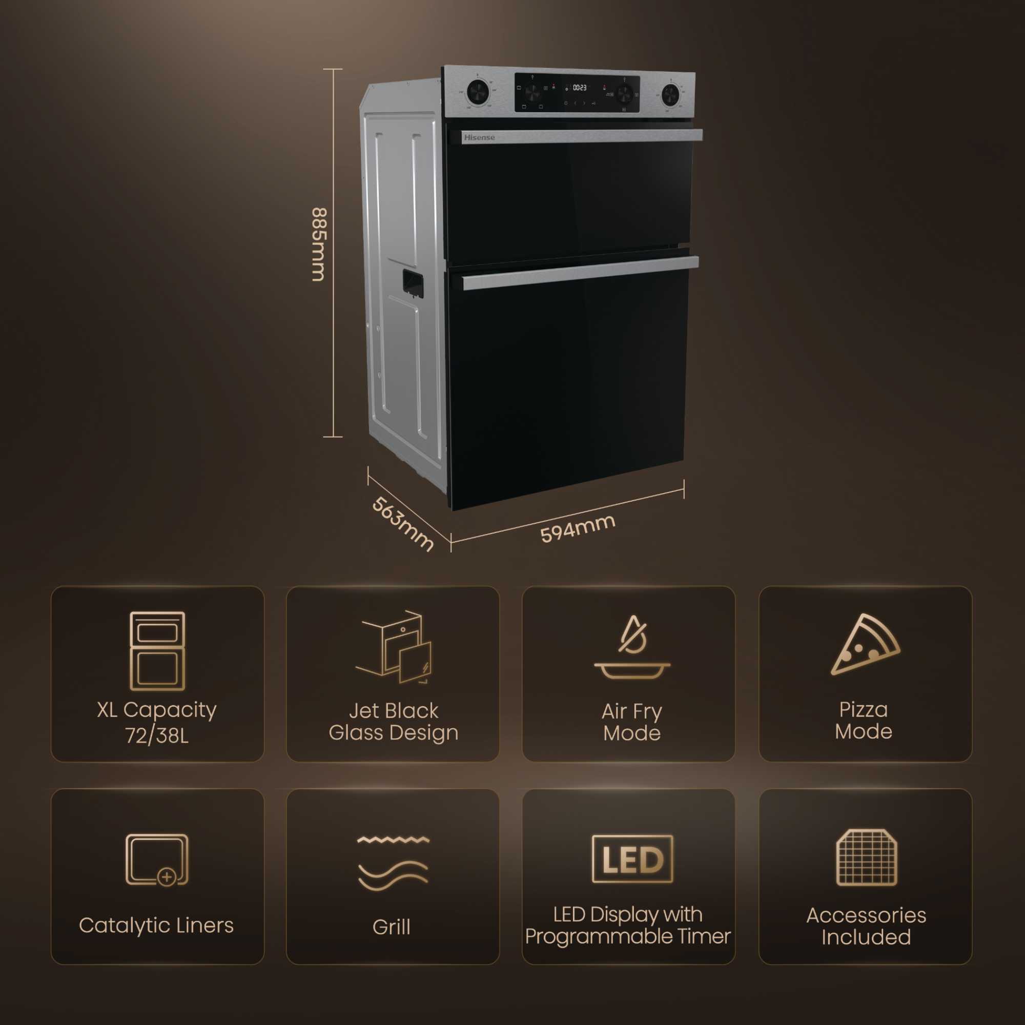 Hi6 BID914221CX Electric Built-in Double Oven - Stainless Steel