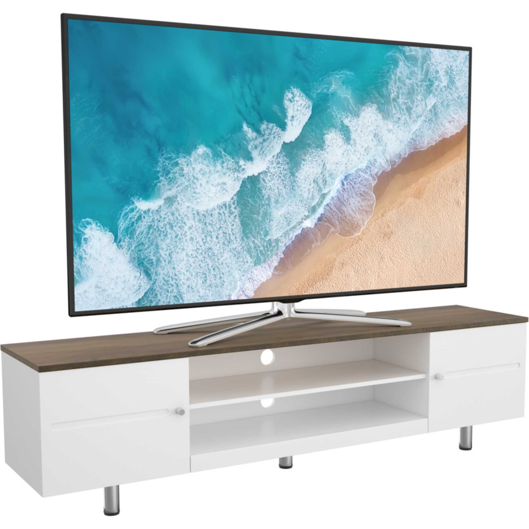 FS1900WSSW Whitesands Open Aperture TV Stand - Satin White & Wood