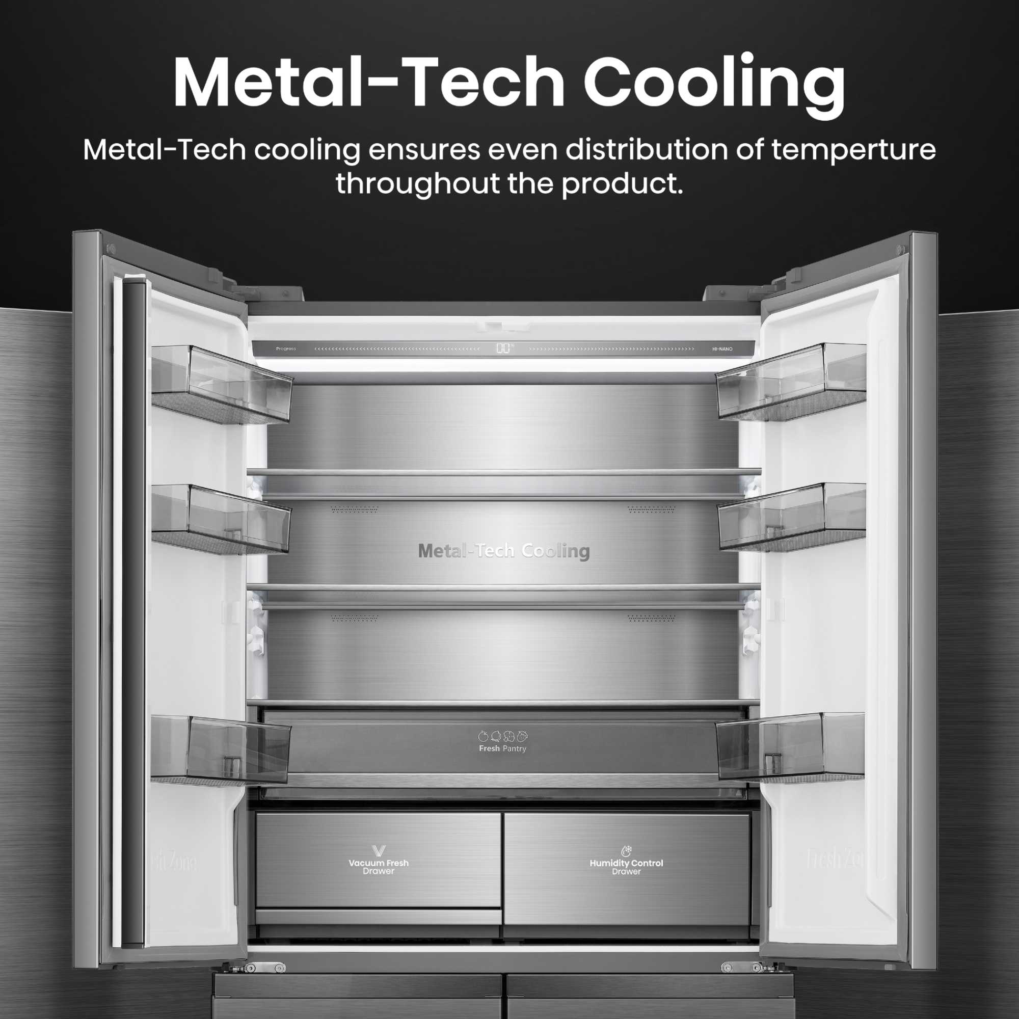 RQ768N4GVE 591L Total No Frost American Style Fridge Freezer - Silver Glass