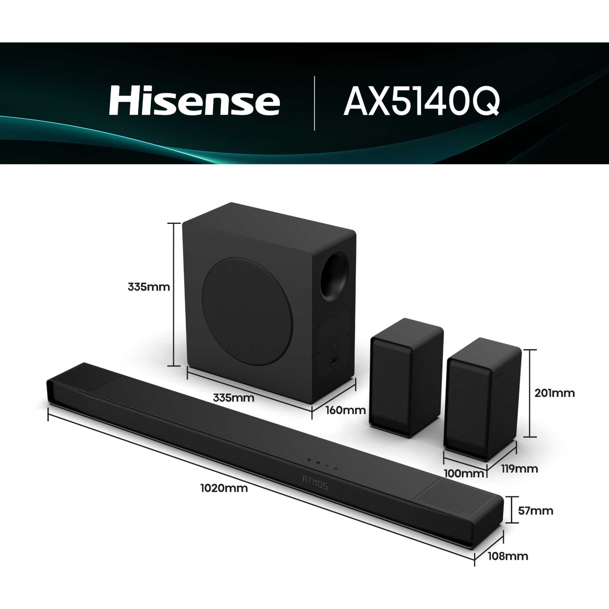 AX5140Q AX Series 5.1.4 Channel Soundbar with Rear Speakers & Subwoofer