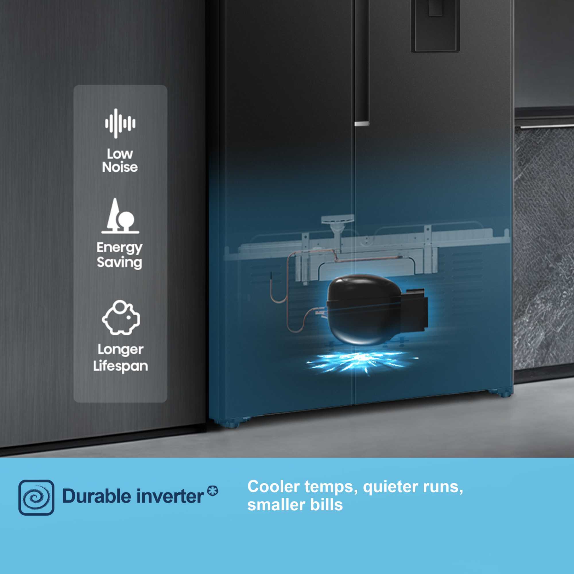 MS91558DEB 541l Side By Side American Style Fridge Freezer - Black