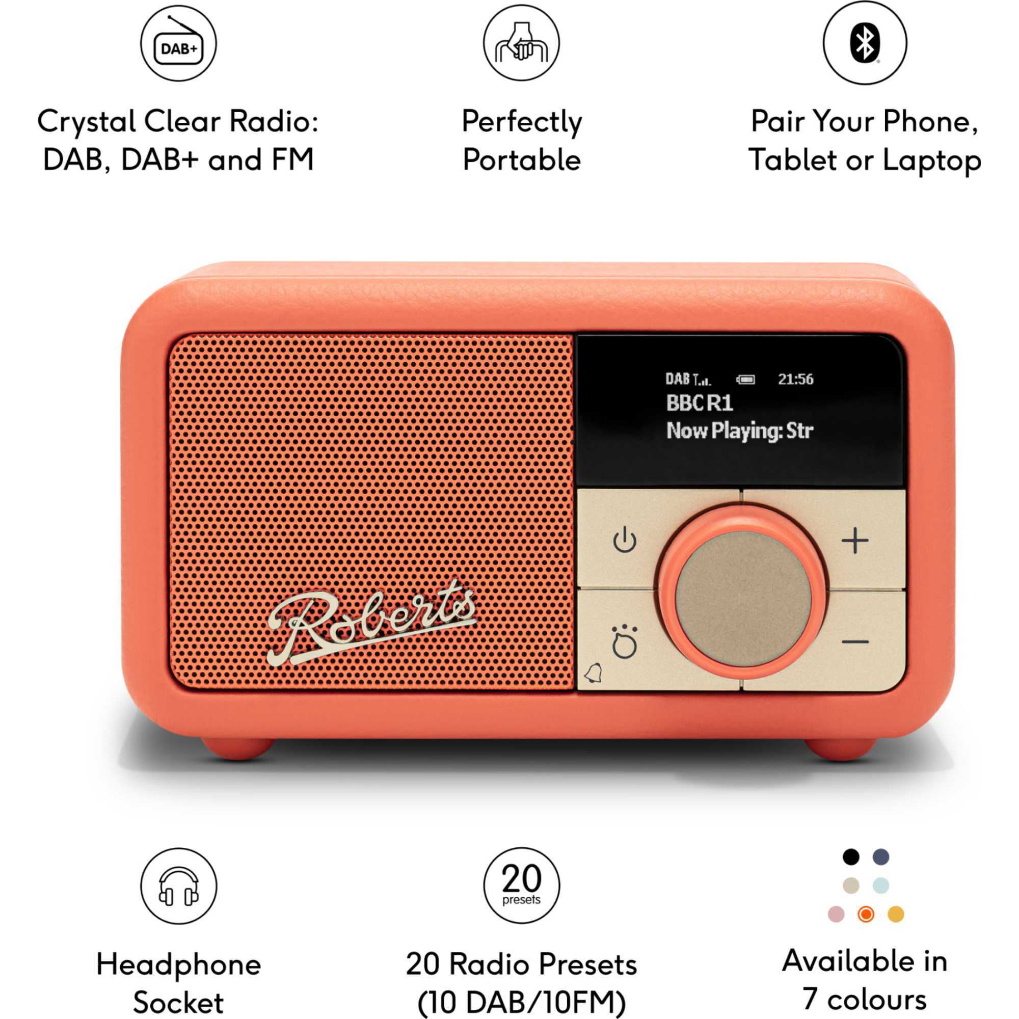 Revival Petite 2 DAB/DAB+/FM Bluetooth Portable Radio - Pop Orange