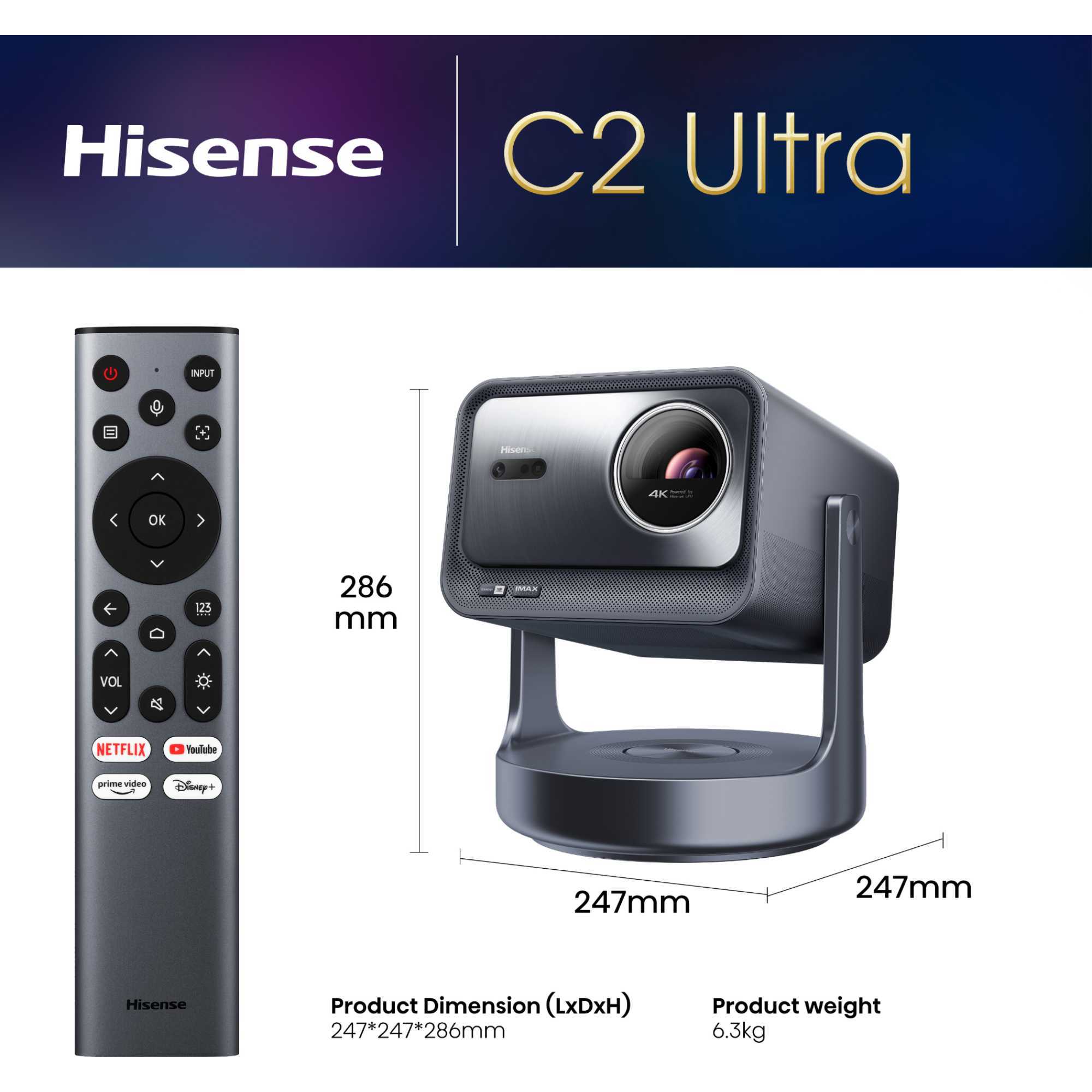 C2TUK-ULTRA 65-300" Triple Laser Smart Projector 4K Ultra HD
