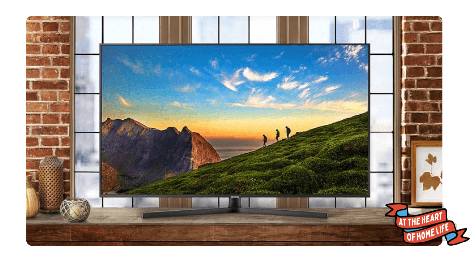 Samsung UE55NU7400 Smart HDR 4K Ultra HD LED TV on modern stand