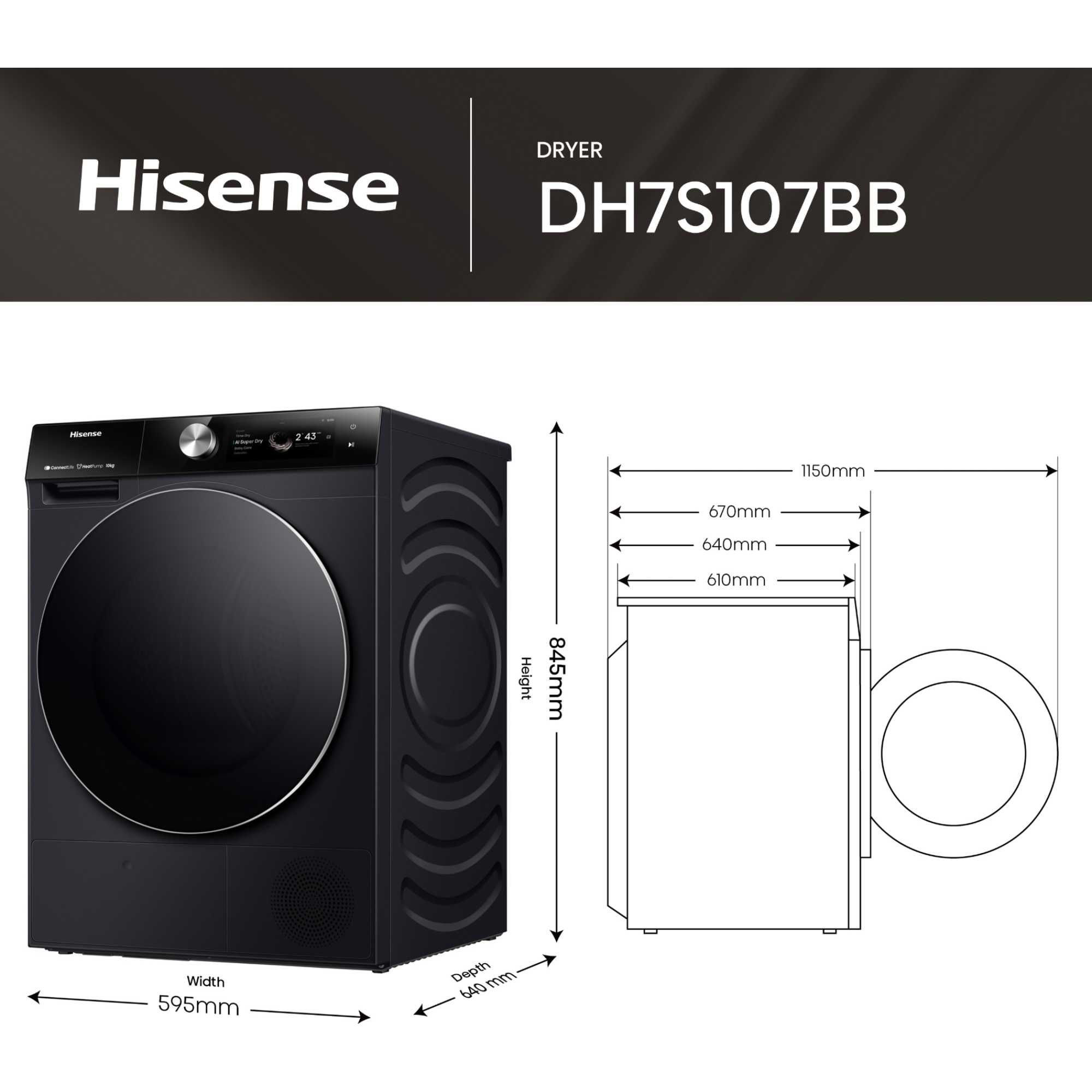 7S 10kg Heat Pump Tumble Dryer - DH7S107BB