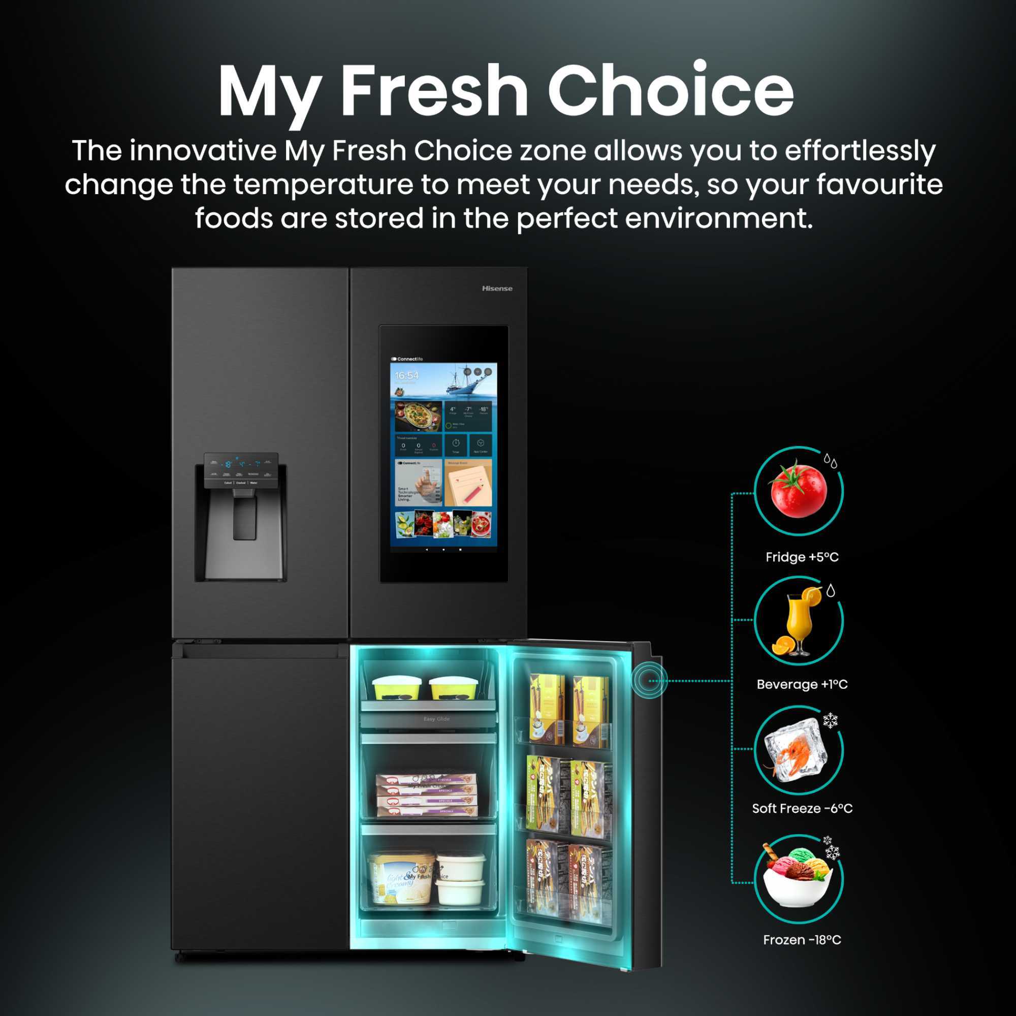 RQ760N4IFE Cross Door American Style Smart Display Fridge Freezer - Black
