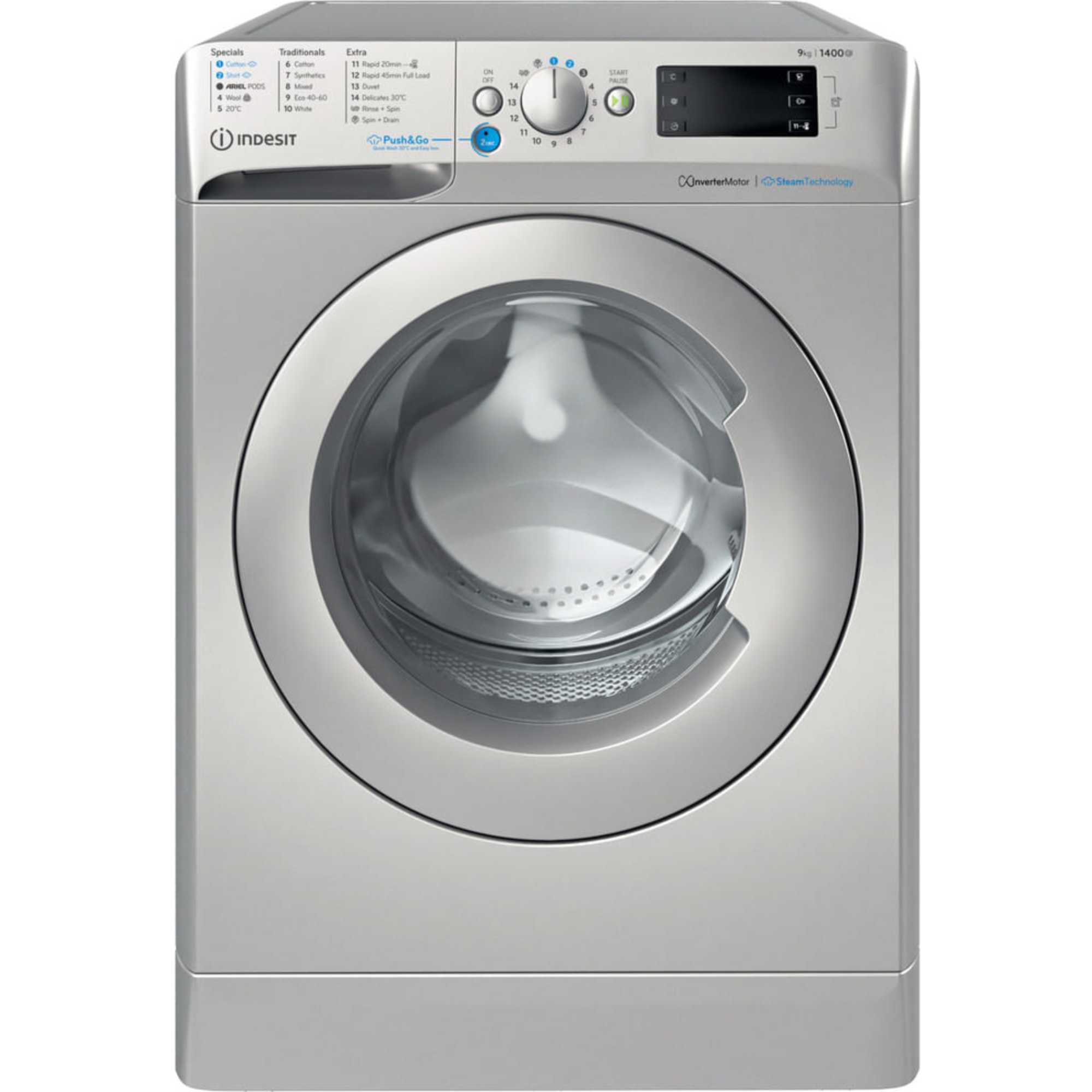 Steam Push&Go 9kg 1400rpm Washing Machine - BWE 91496X SV UK