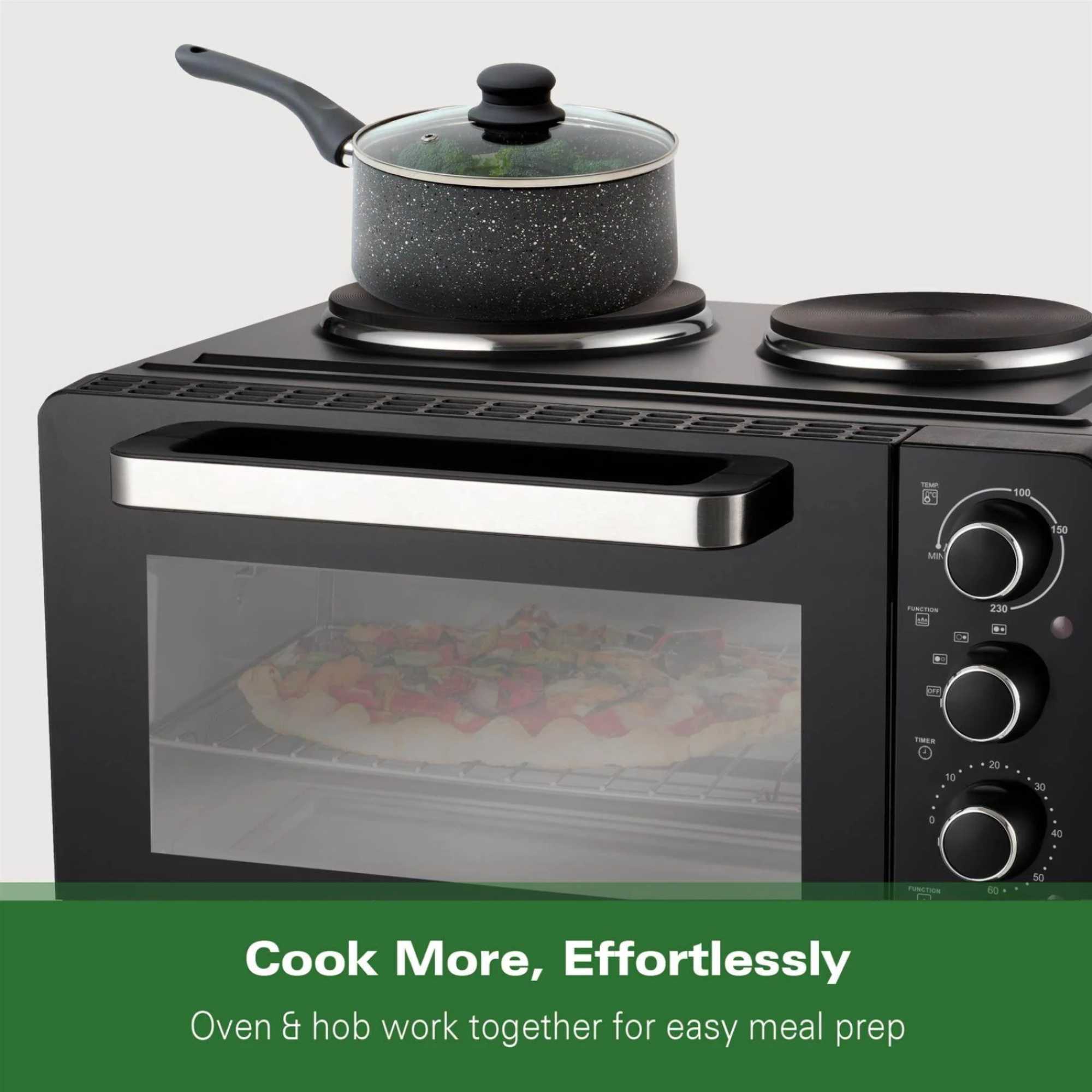 HB28HDB 28l Mini Oven with Double Hotplate - Black