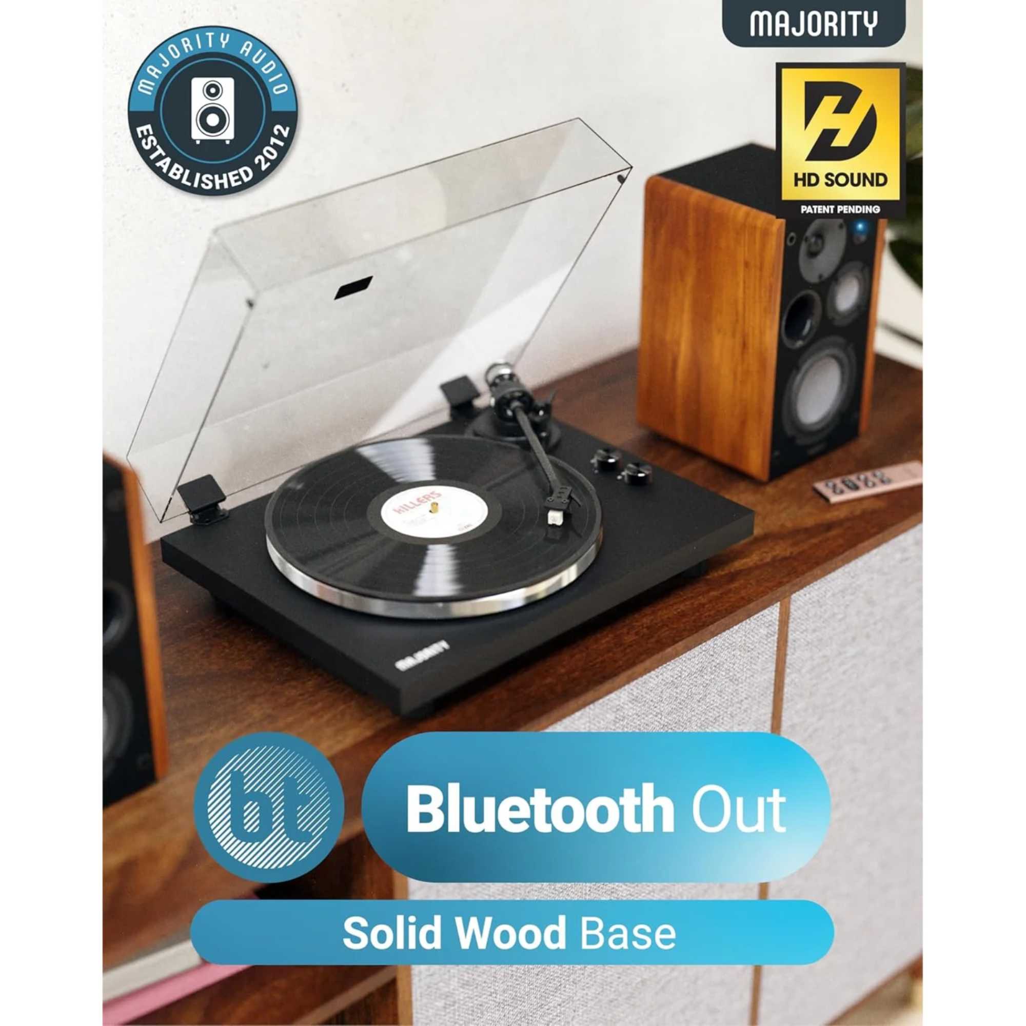 Stylo Bluetooth Record Player with Built-In Pre-Amp - Black