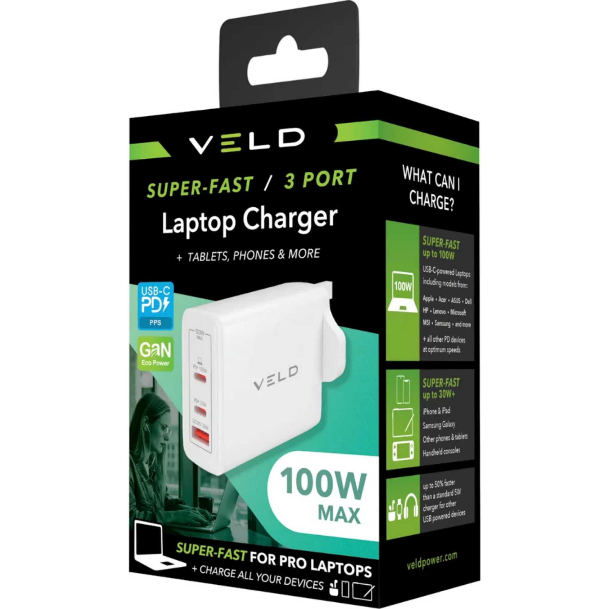 VHG100JW Super-Fast 3 Port 100W USB Charger