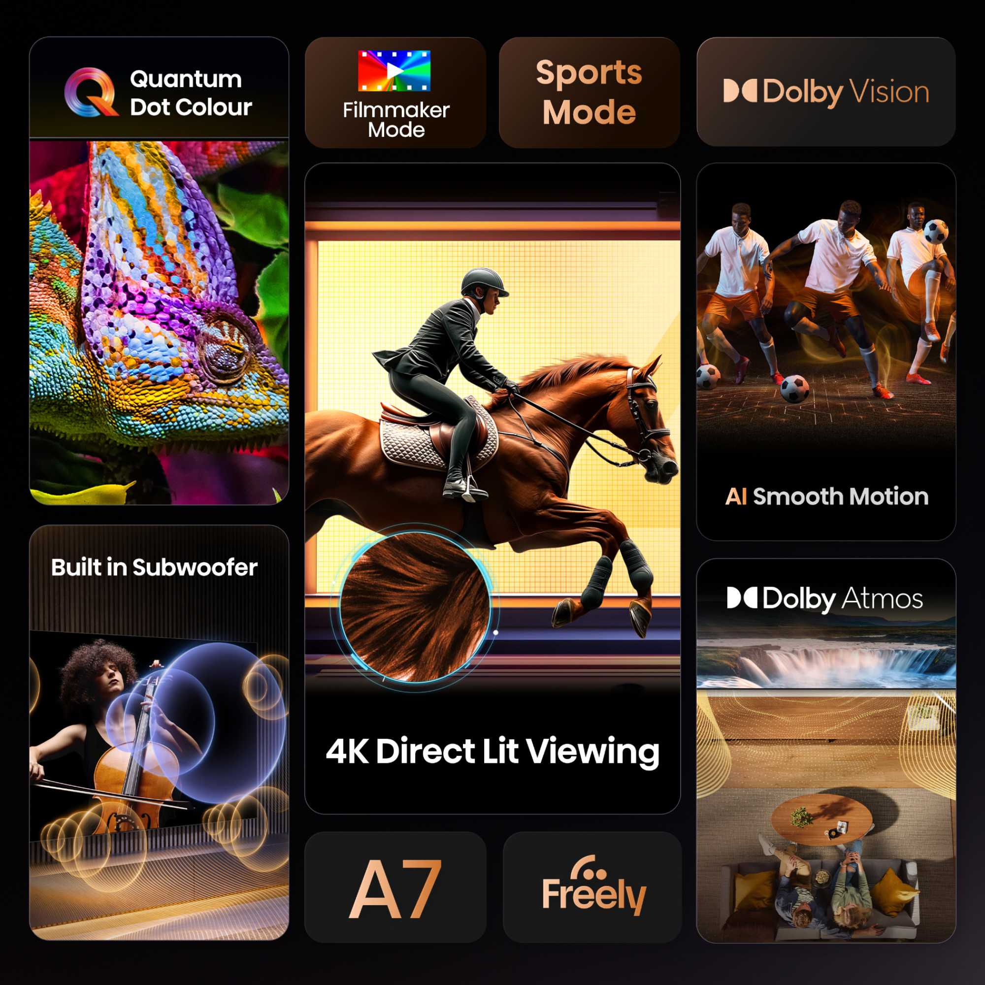 A7QTUK 65" QLED Smart AI TV with Freely - 65A7QTUK