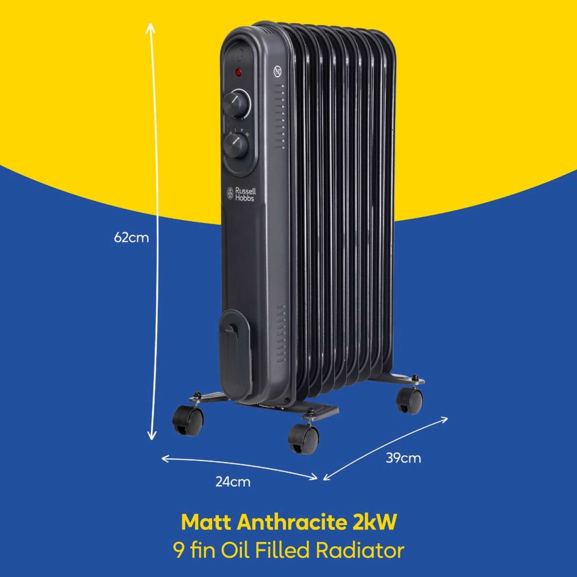 RHOFR9004A Portable Oil Filled Radiator 2Kw 9 Fin - Anthracite