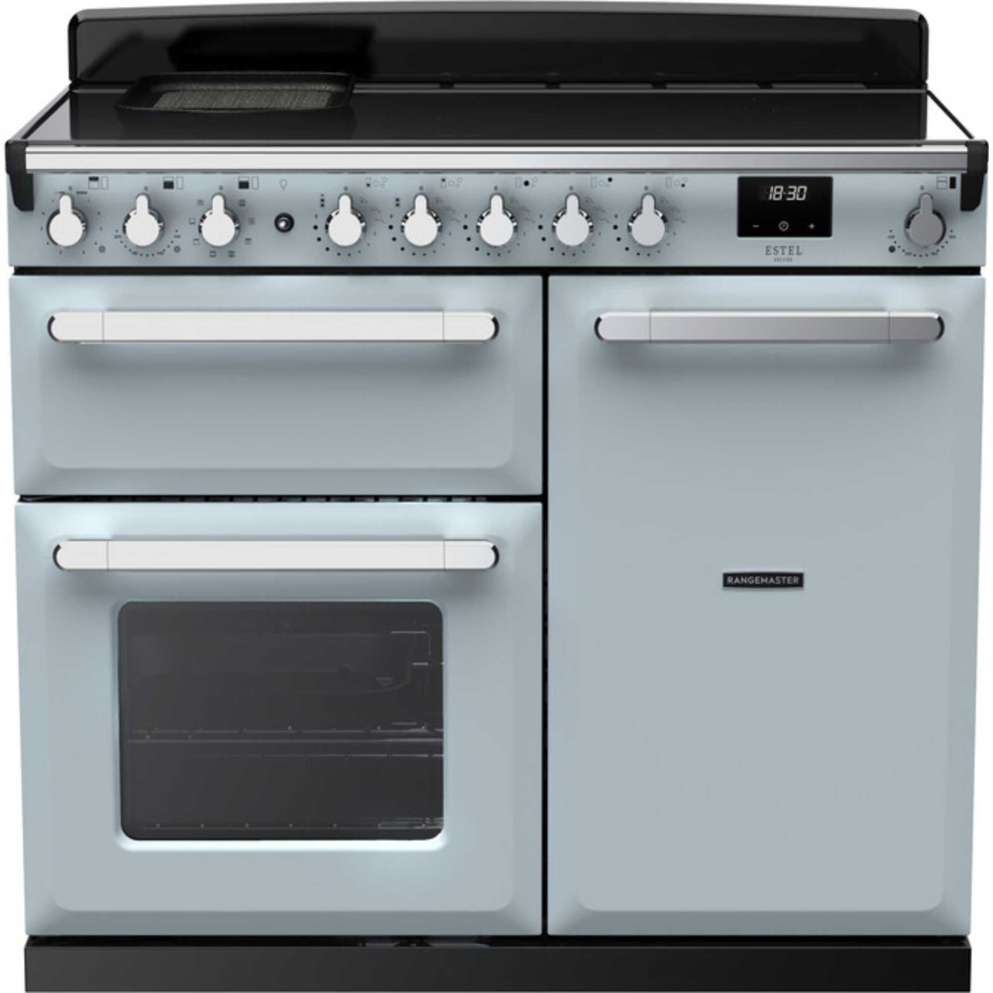ESDL100EIPMSBCM1 Estel Deluxe 100 Induction Range Cooker - Misty Blue with Chrome Trim