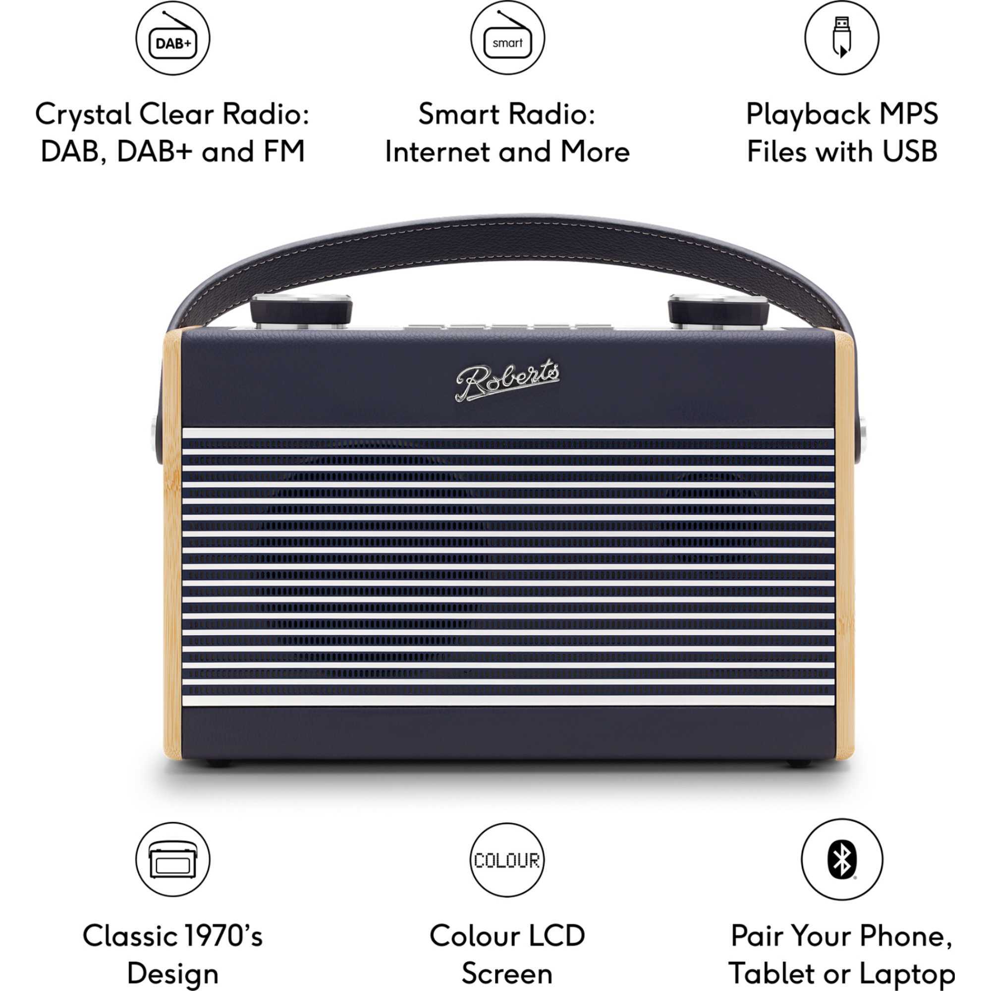 Rambler Max 1970's Retro Style Radio - Navy Blue
