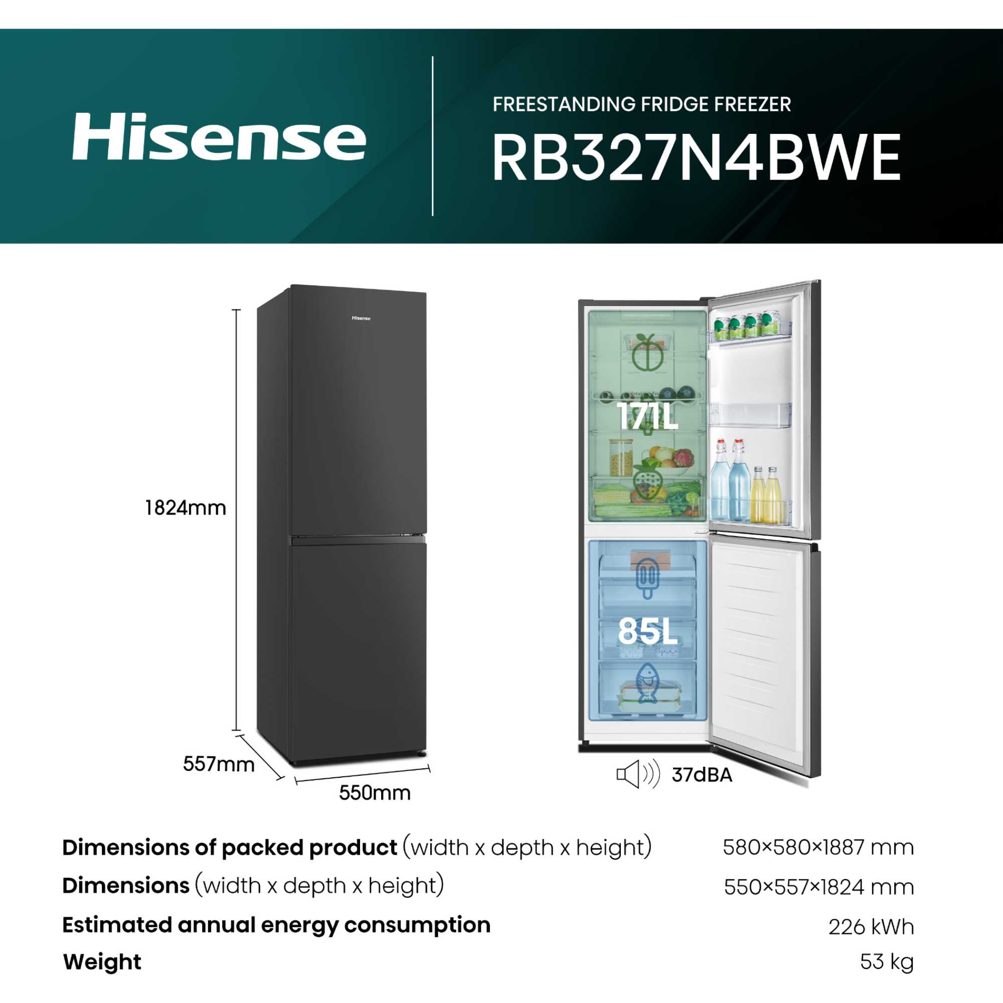 Fridge Freezer 50/50 Total No Frost - Black - RB327N4BBE