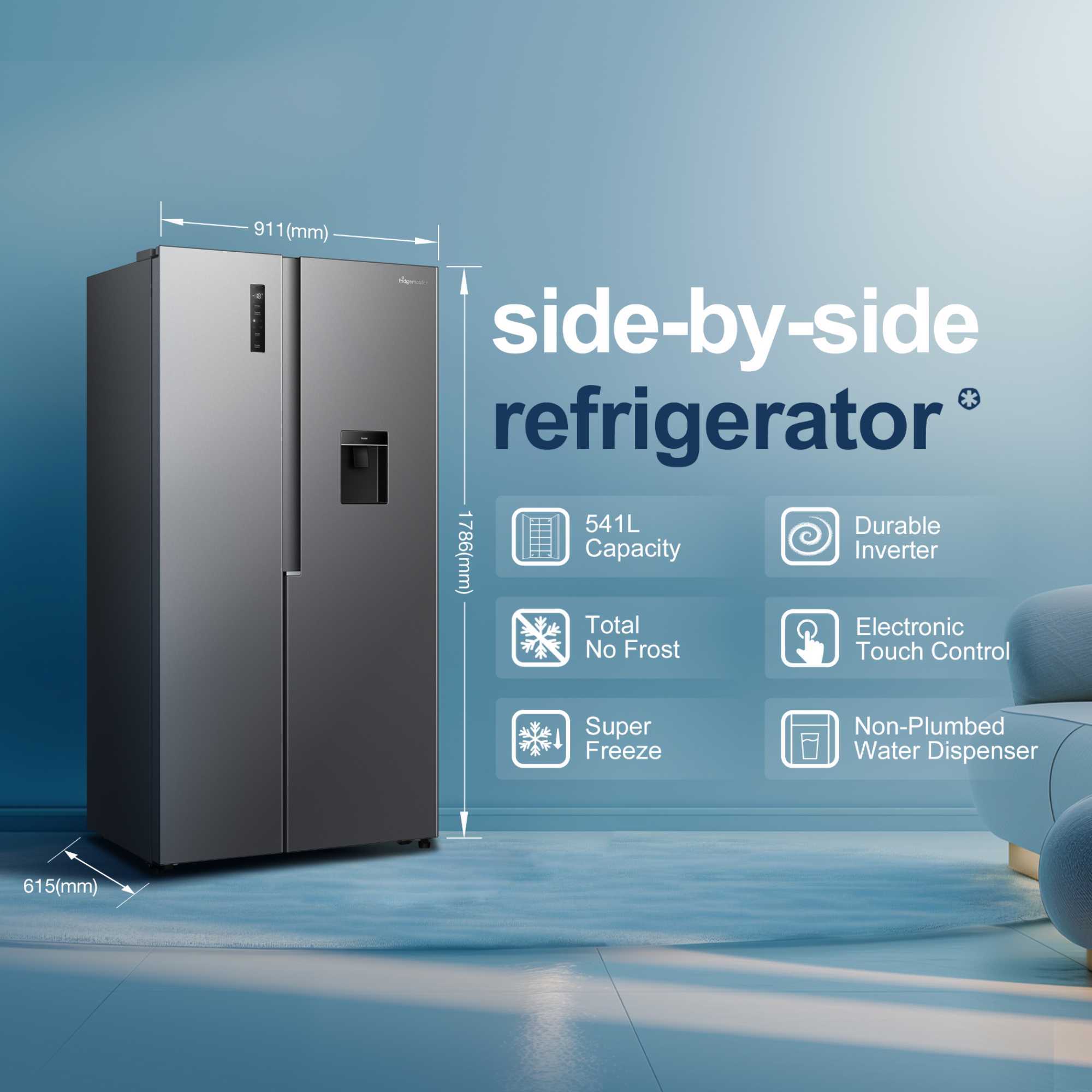 MS91558DES 541l Side By Side American Style Fridge Freezer - Silver