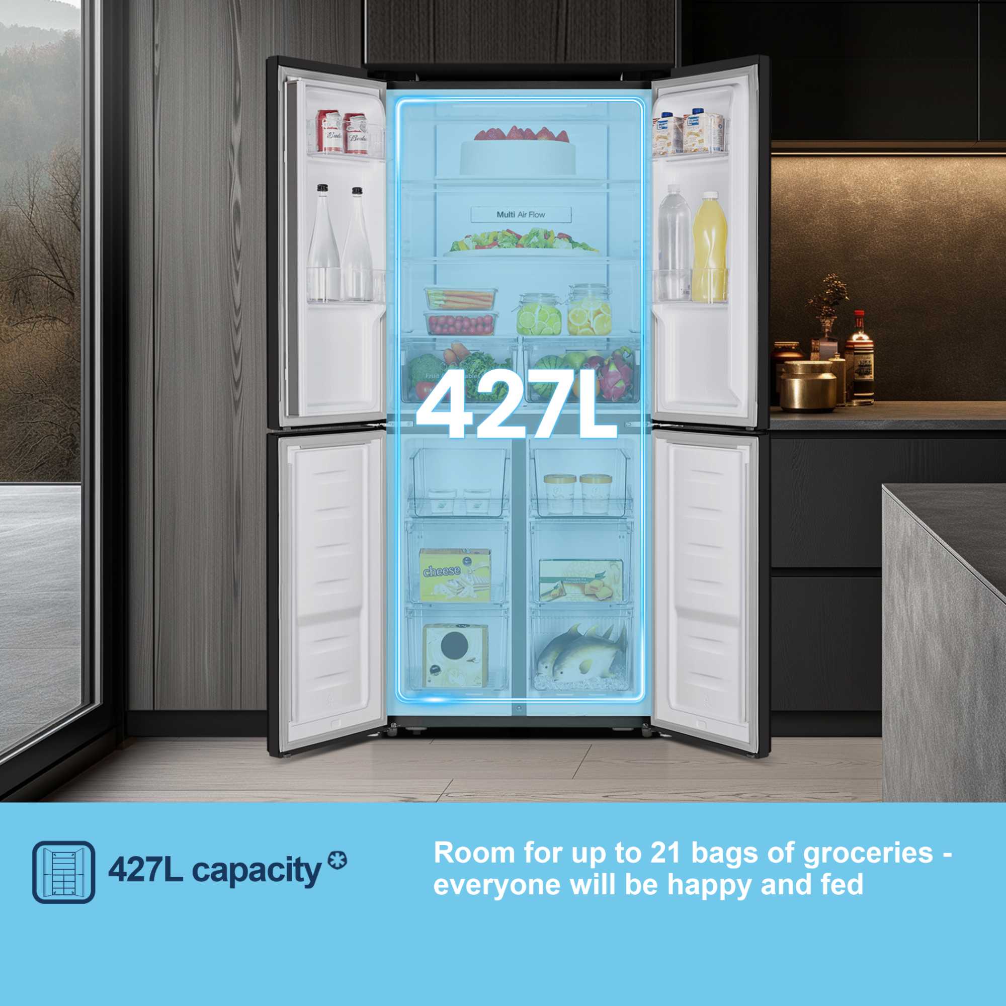 MQ79394EB 427l Total No Frost Multi Door American Style Fridge Freezer - Black