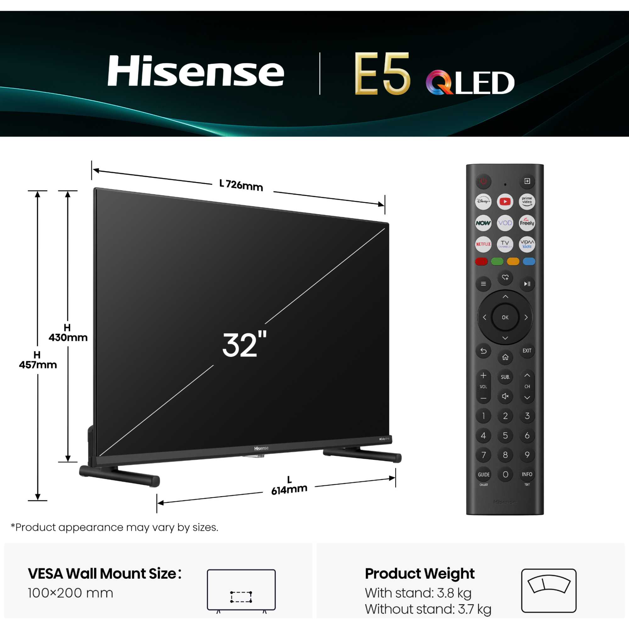 E5QTUK 32" Full 1080 HD QLED Freely Smart TV - 32E5QTUK