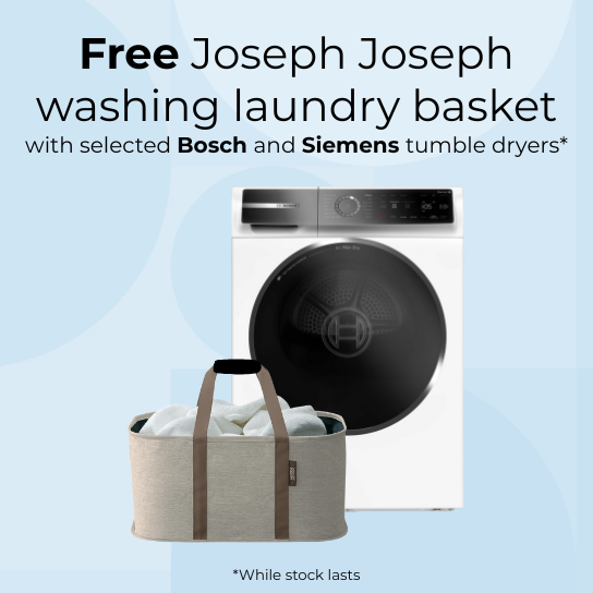 Free Joseph Joseph laundry basket with selected Bosch and Siemens tumble dryers.