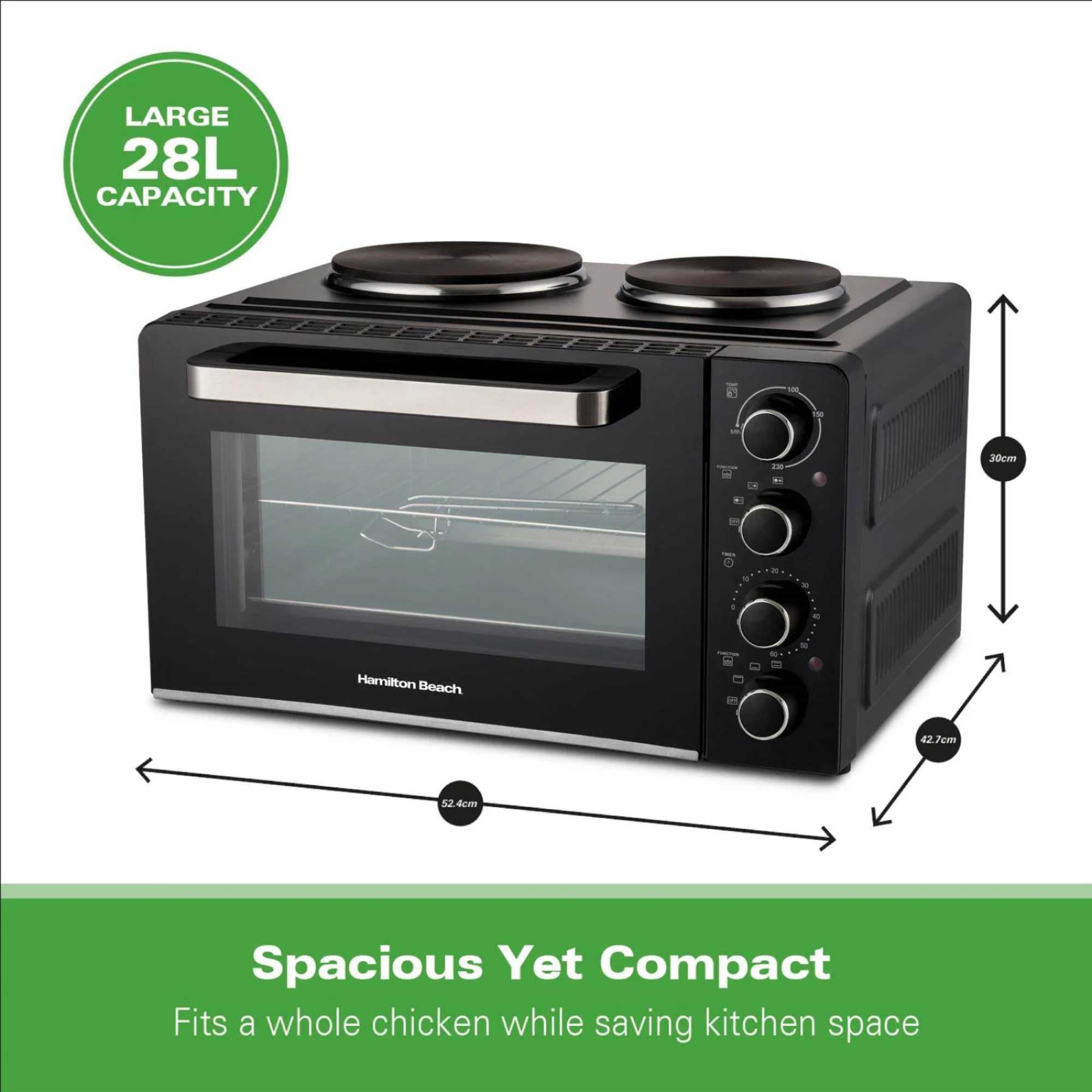 HB28HDB 28l Mini Oven with Double Hotplate - Black