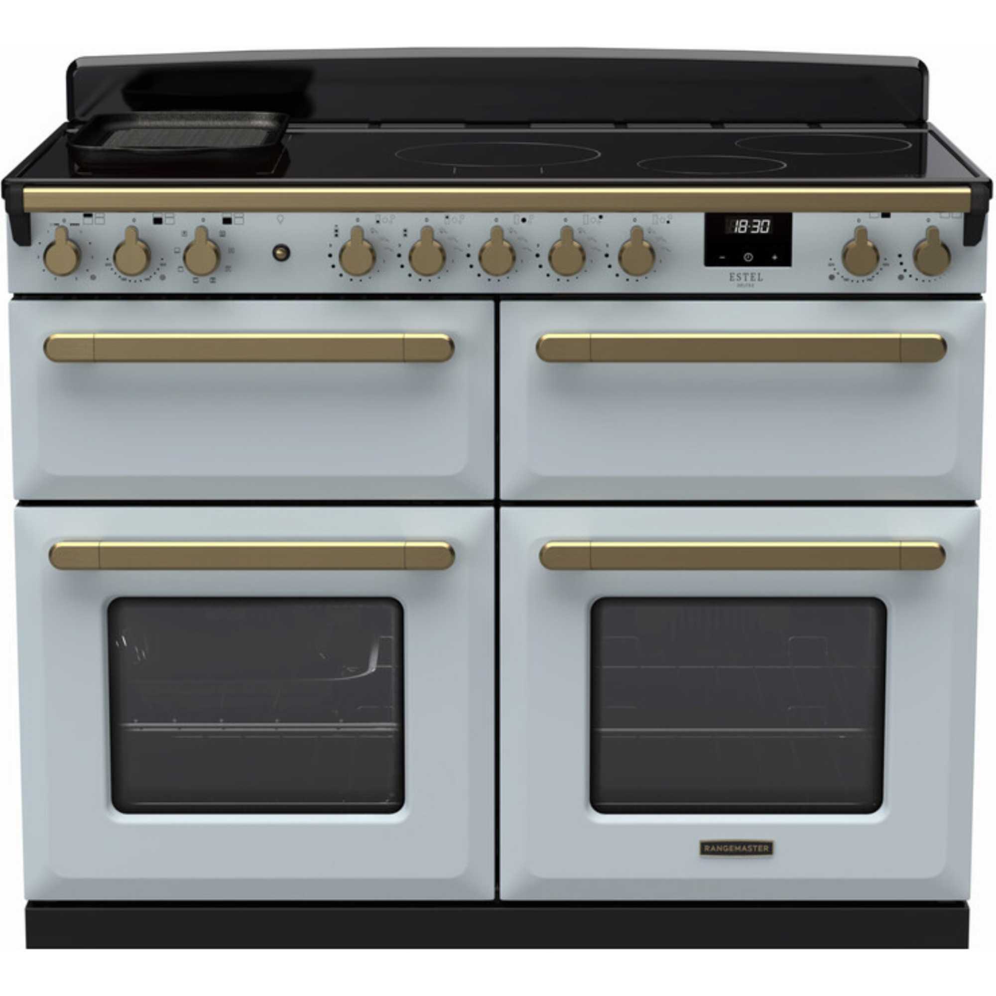 ESDLB110EIPMSBAB Estel Deluxe 110 Induction Range Cooker - Misty Blue with Antique Brass Trim