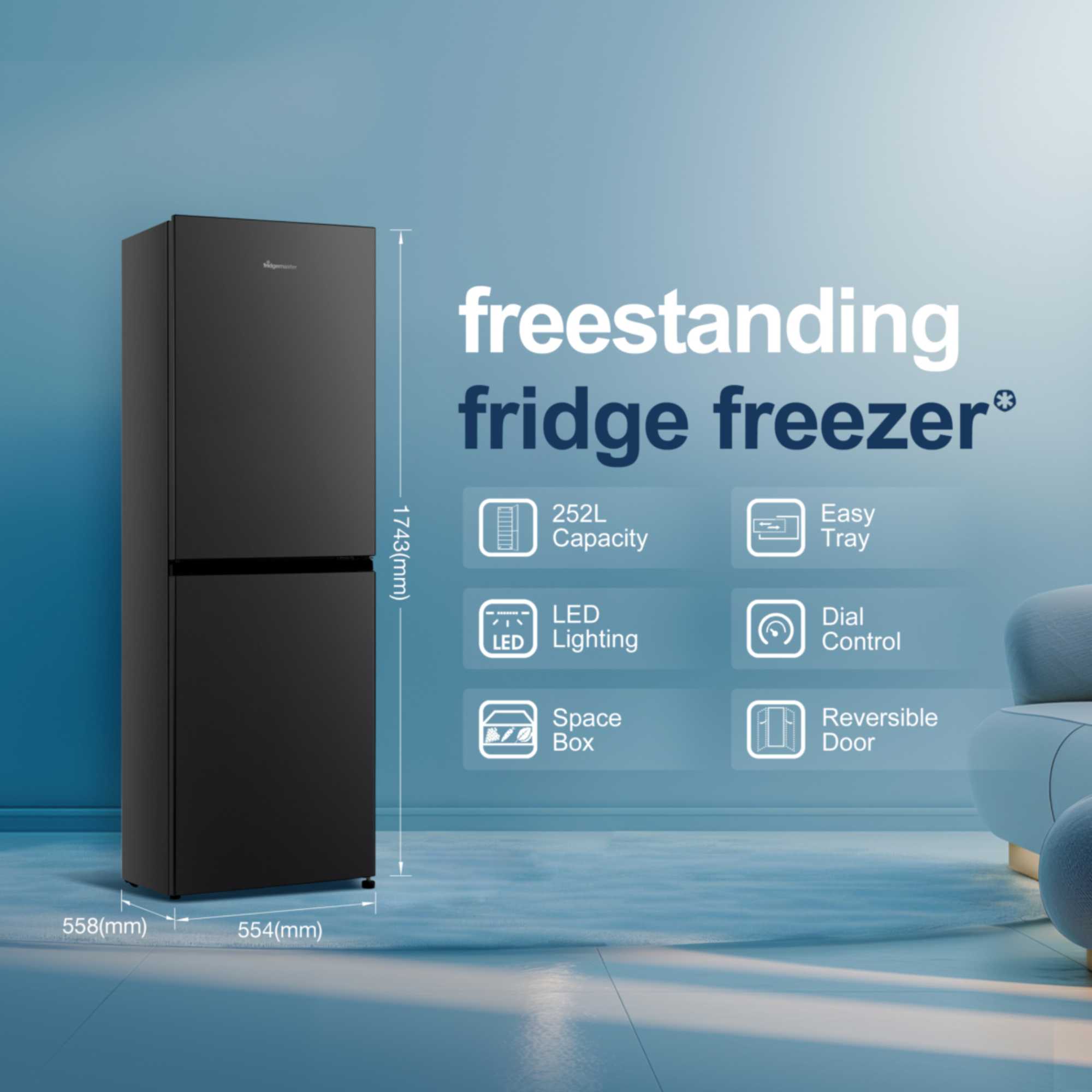 MC55240EB 252l Fridge Freezer - Black