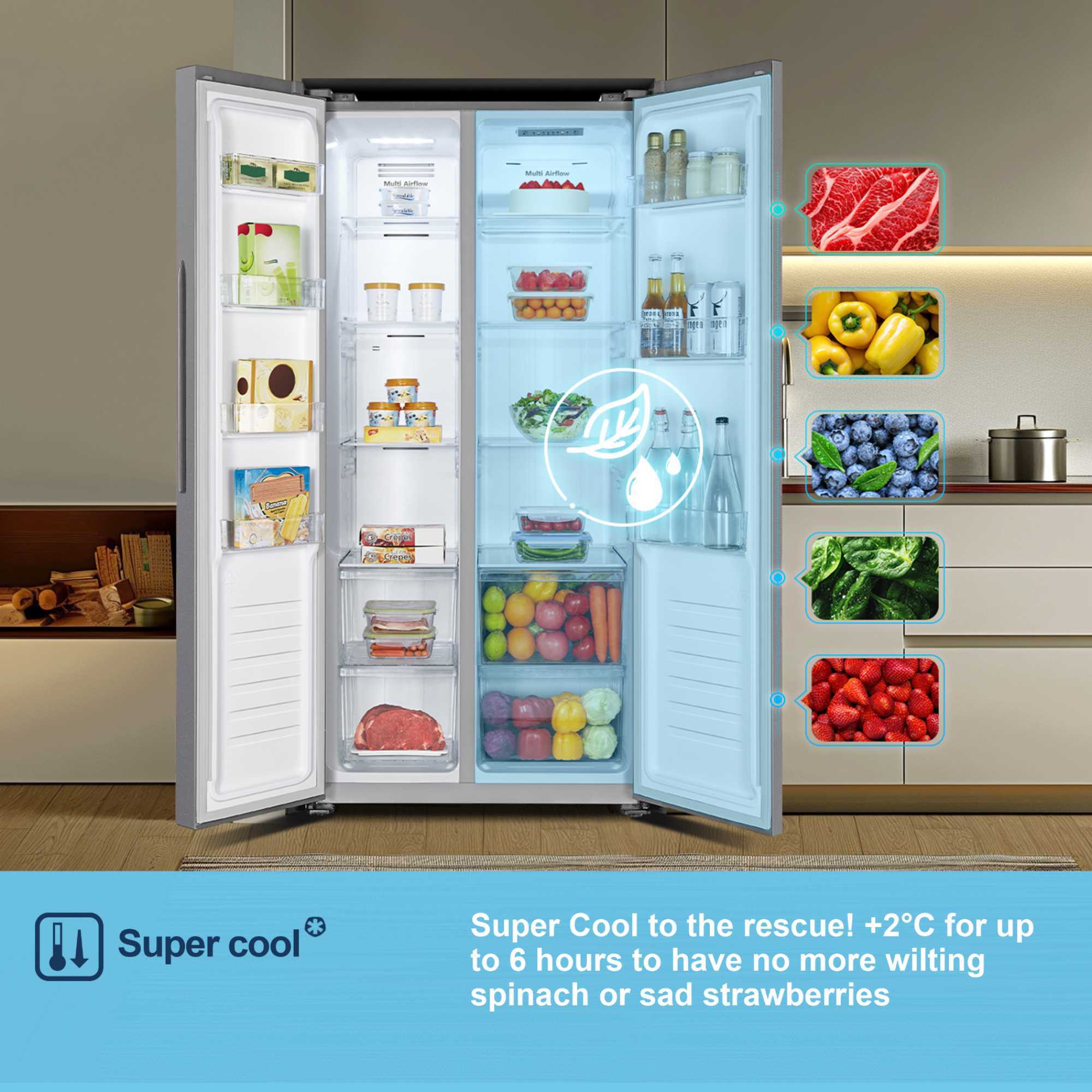 MS83430ES 441l Side By Side American Style Fridge Freezer - Silver
