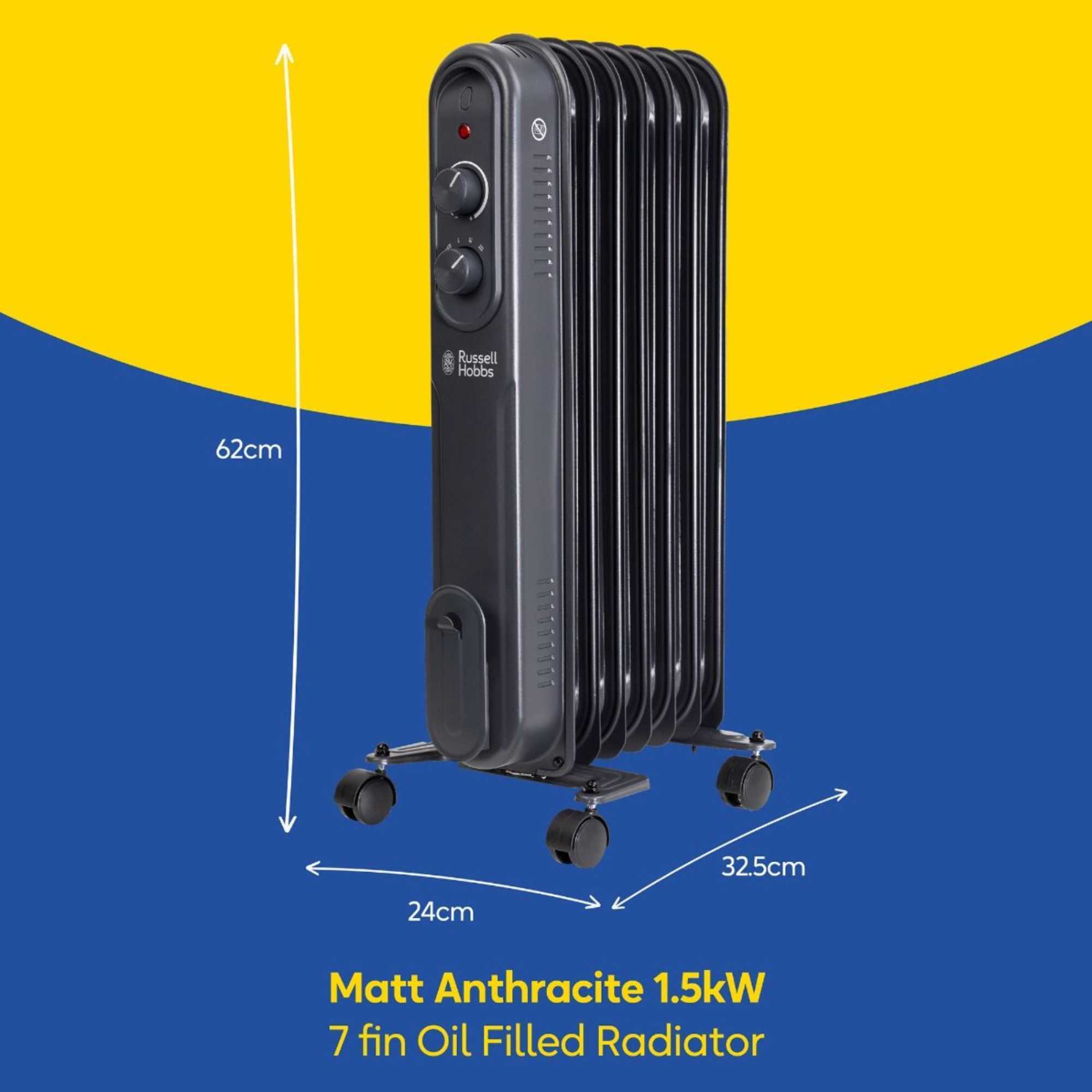 RHOFR7004A Portable Oil Filled Radiator 1.5KW 7 Fin - Anthracite