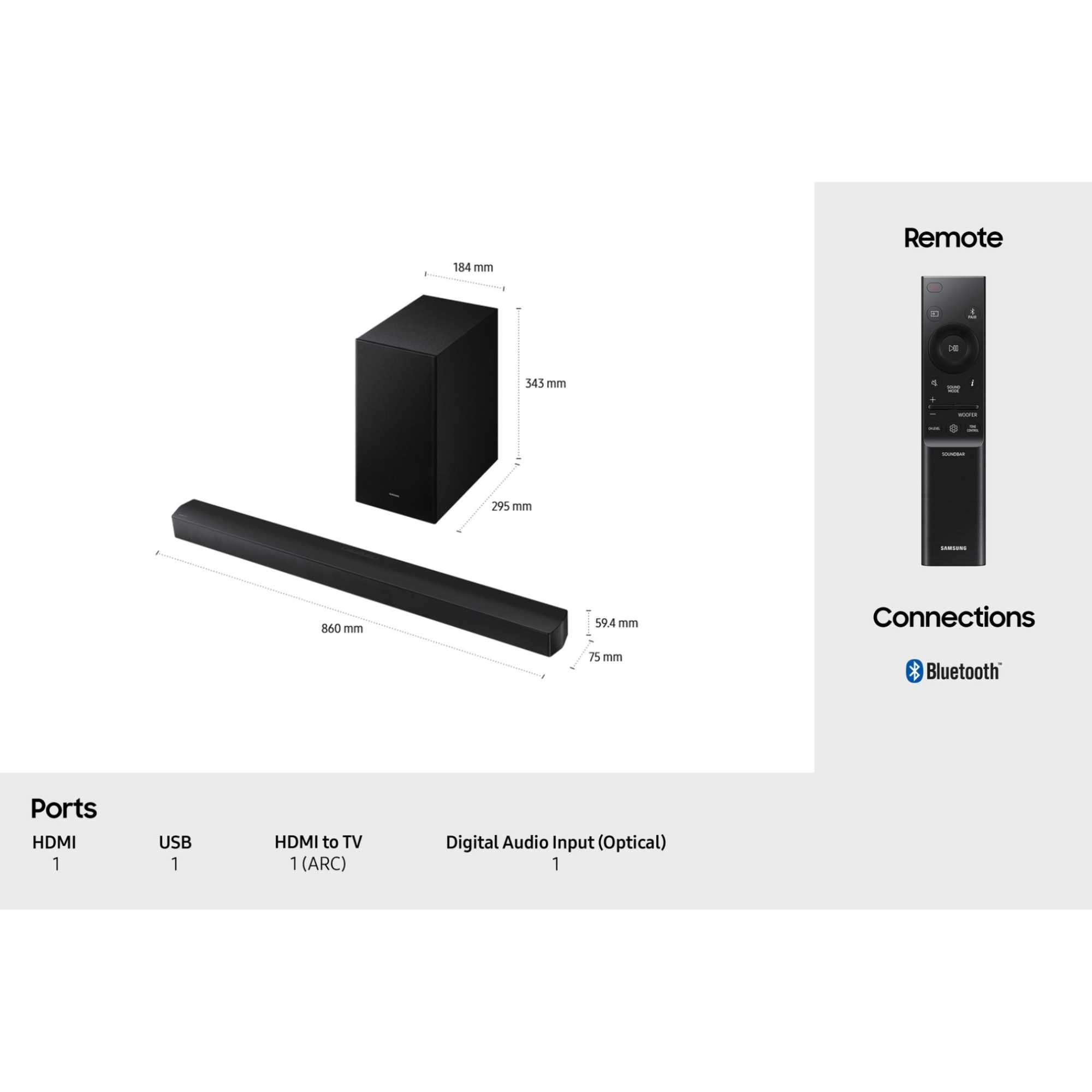 HWB650F 3.1ch 370W Soundbar with Wireless Subsoofer - Black