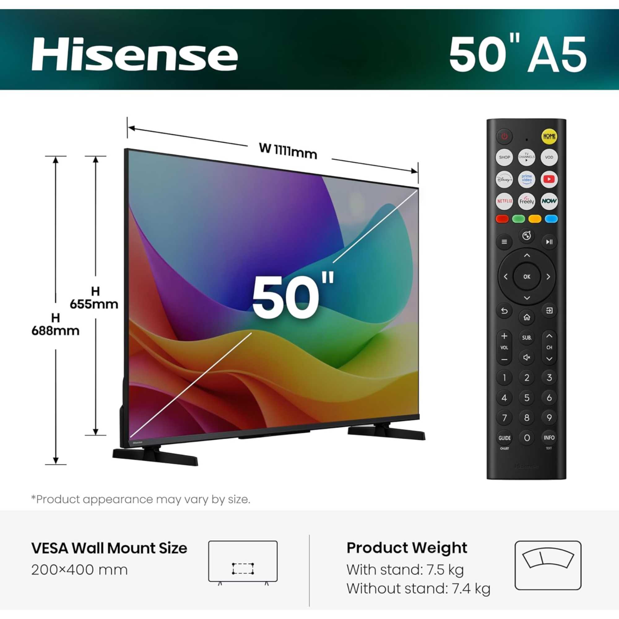 A5S 50" Full 1080 HD Hi-QLED Smart TV - 50A5STUK