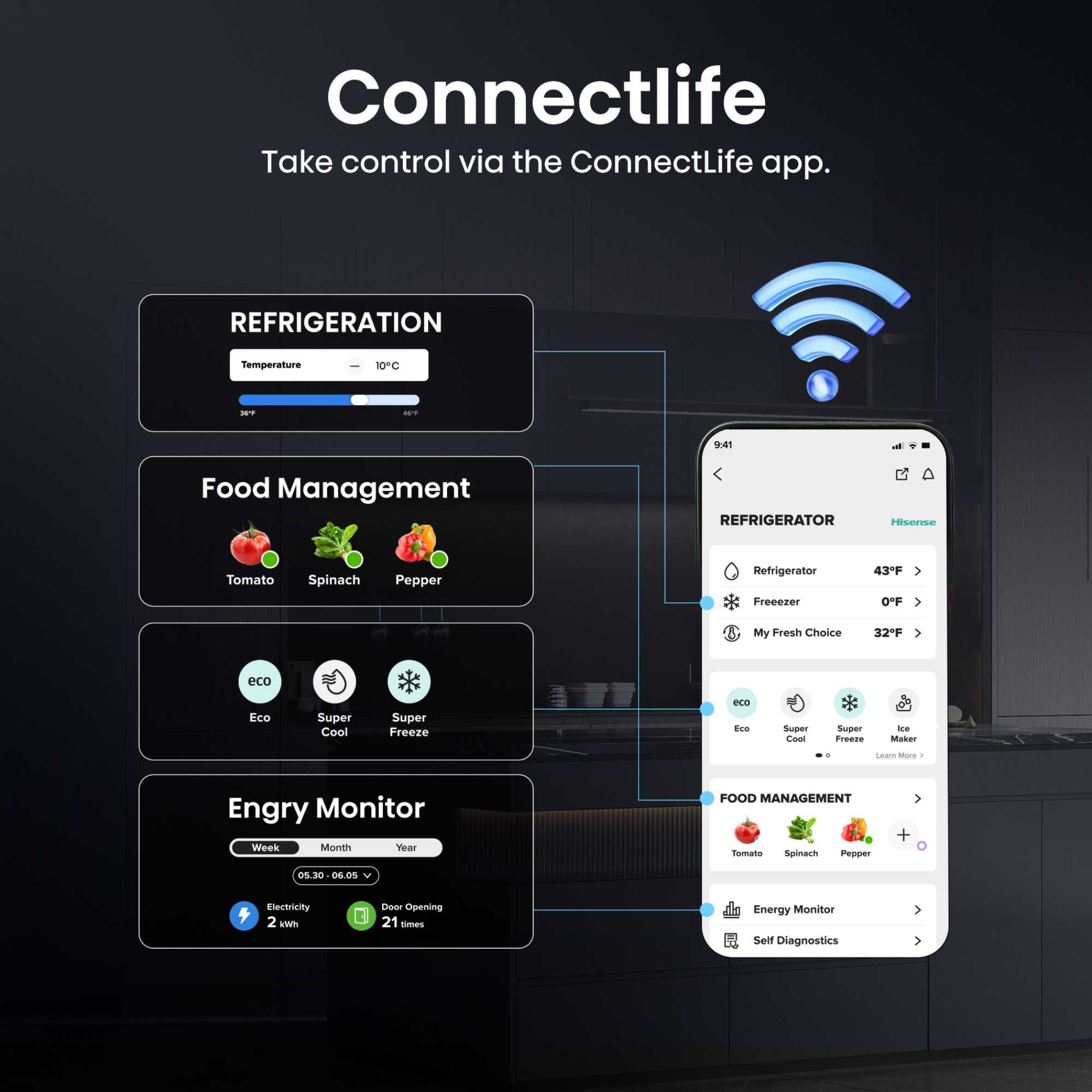 RQ768N4GVE 591L Total No Frost American Style Fridge Freezer - Silver Glass