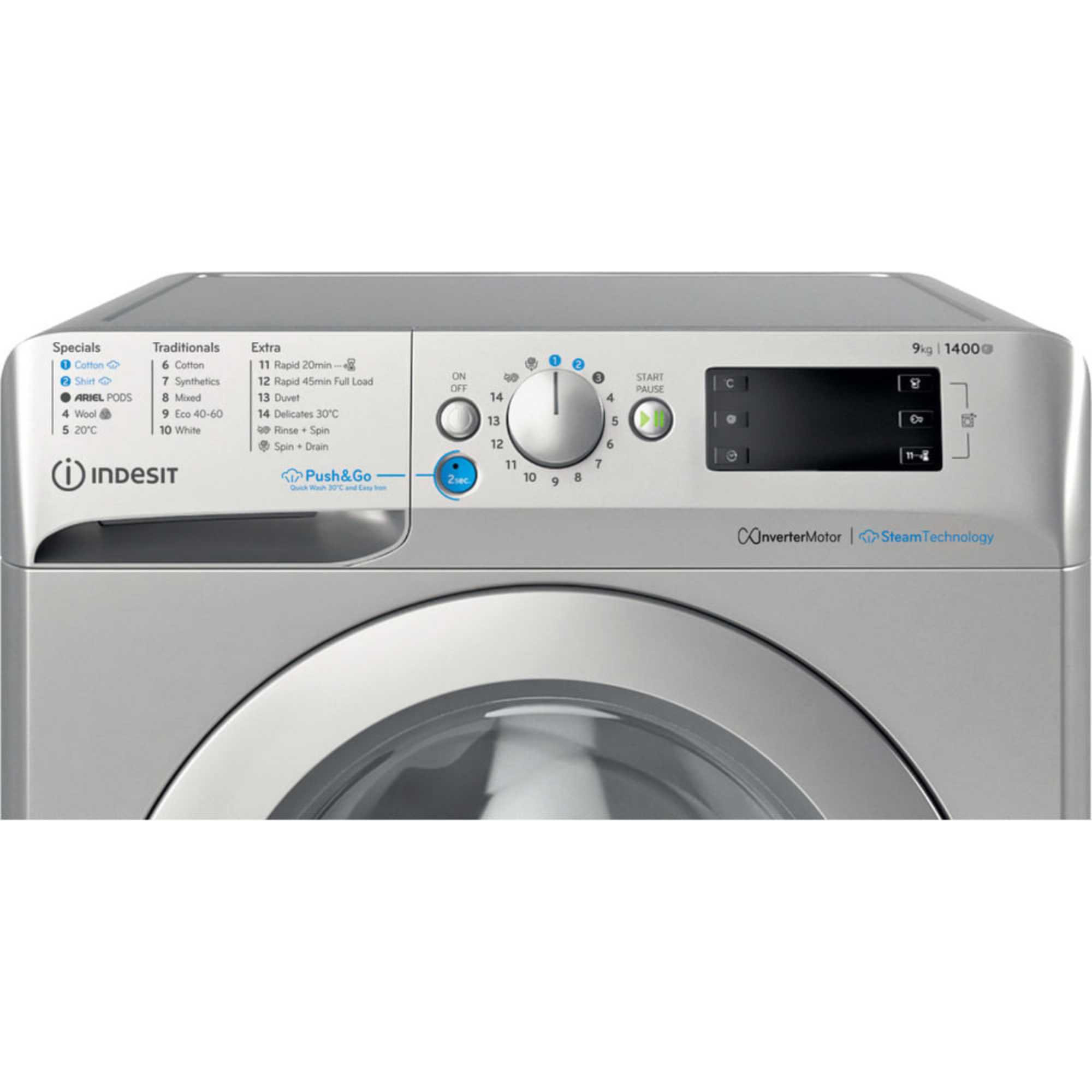 Steam Push&Go 9kg 1400rpm Washing Machine - BWE 91496X SV UK