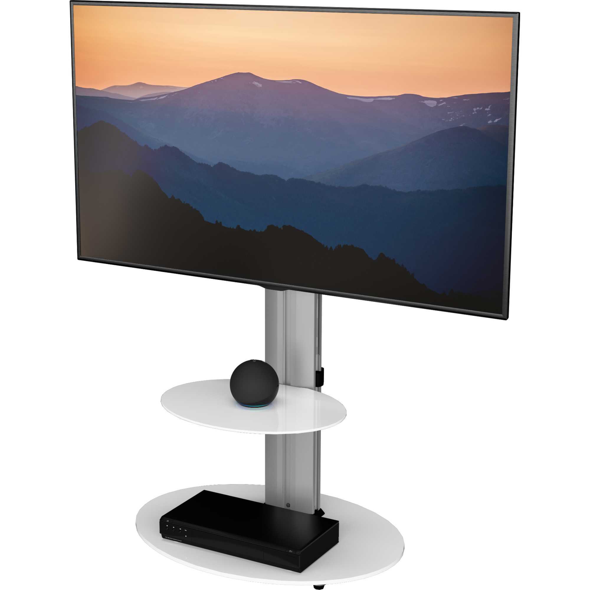 FSL600ENSW Eno 60cm Pedestal TV Stand with Shelf - Glass