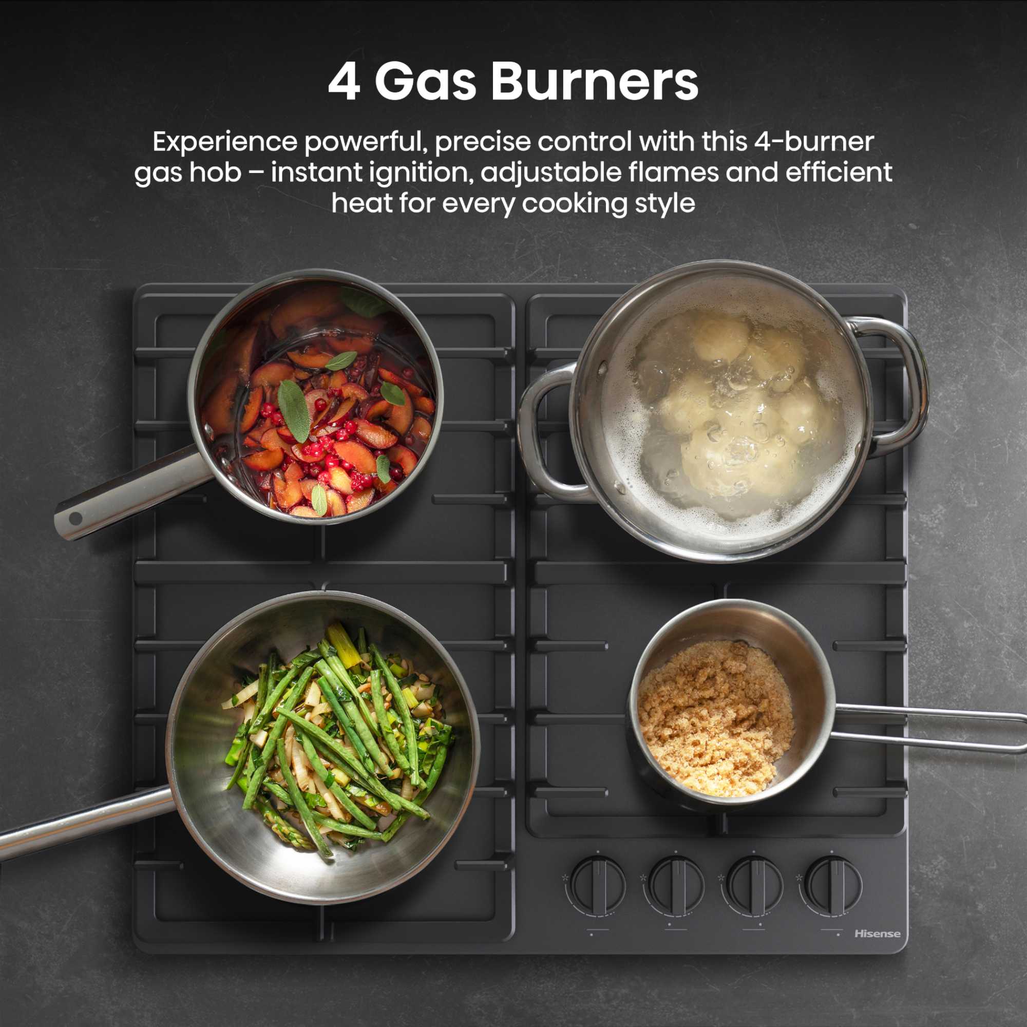 GM663BHF Hi2 60cm 4 Zone Gas Hob - Black