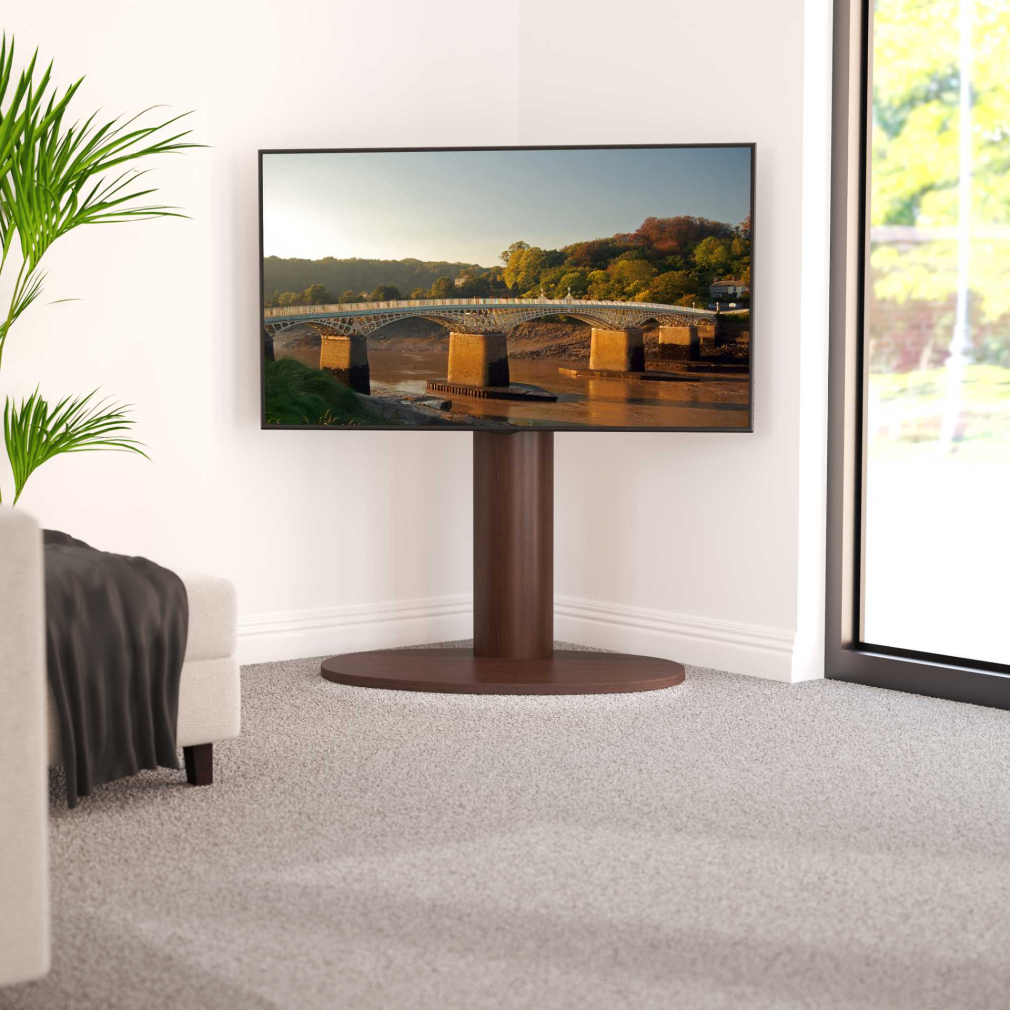 FL930CHEW Wooden Column TV Stand, for 32-65" TVs - Walnut