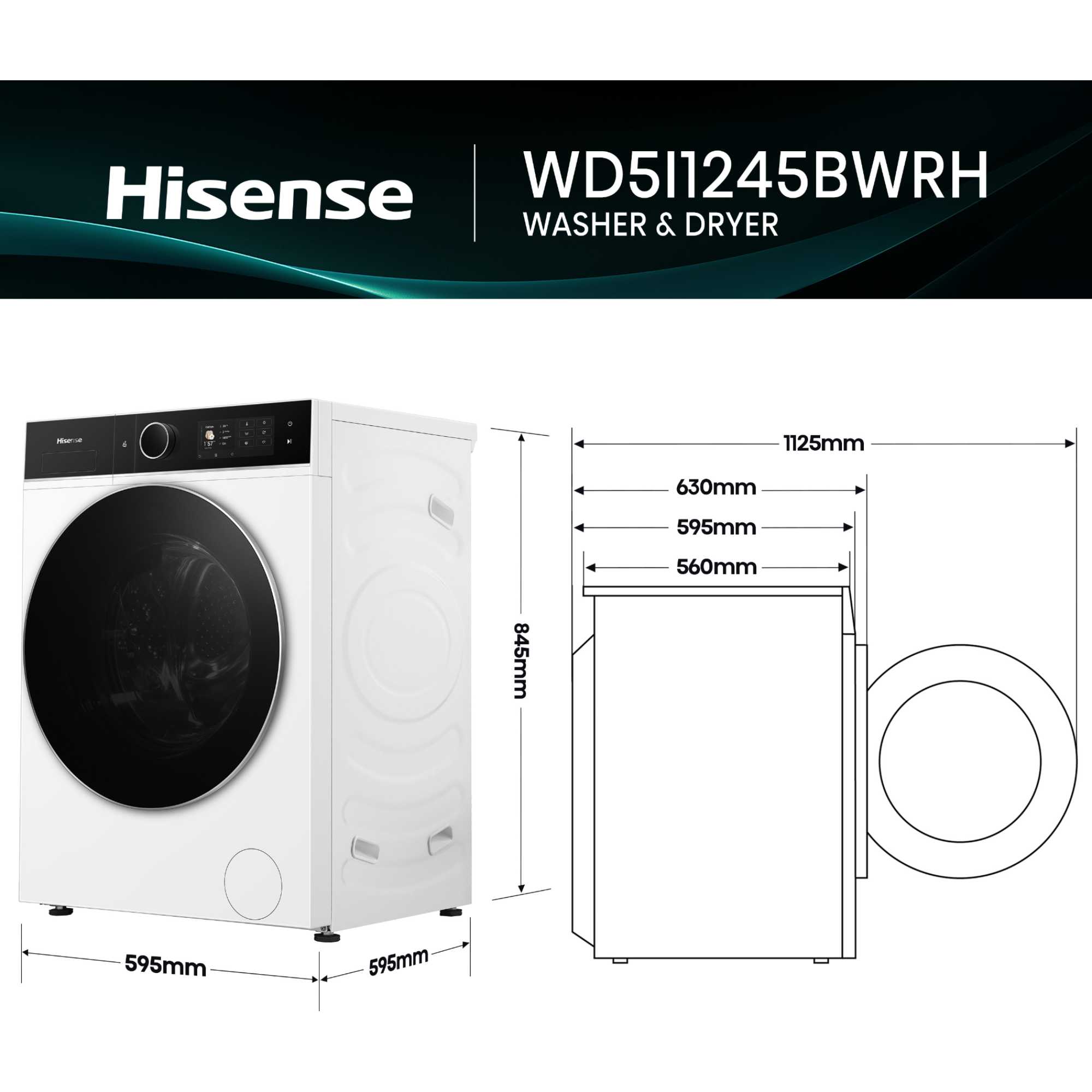 KitchenFit 5i Series 12kg Wash 8kg 1400rpm Washer Dryer - WD5I1245BWRH