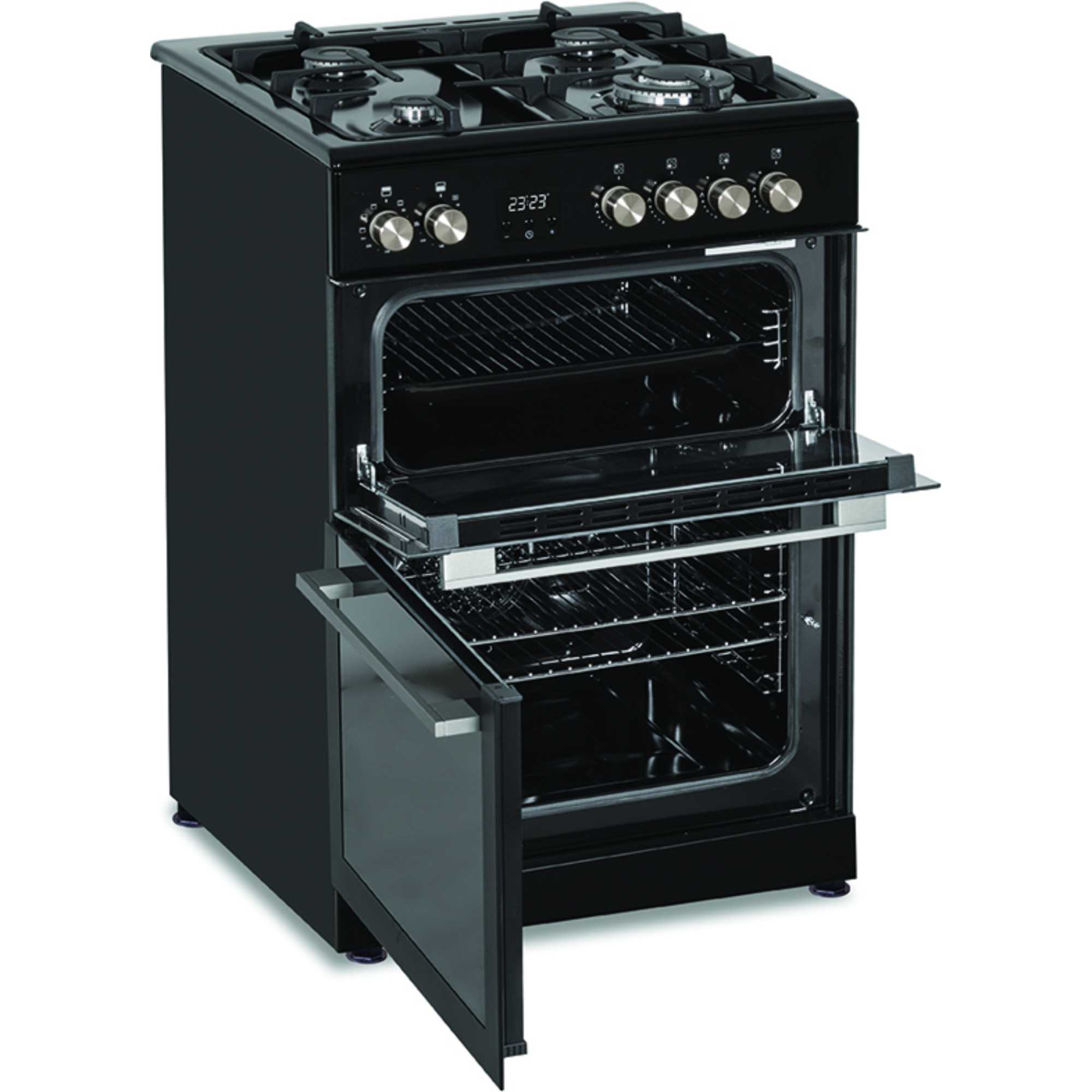 C60DFDOBL 600mm Dual Fuel Double Cooker with Wok Burner - Black