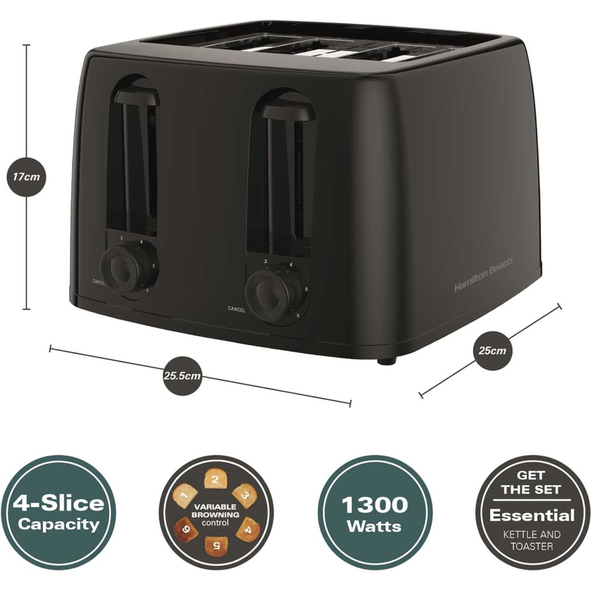 HB4T5032B 1300W Essential Toaster 4 Slice - Black