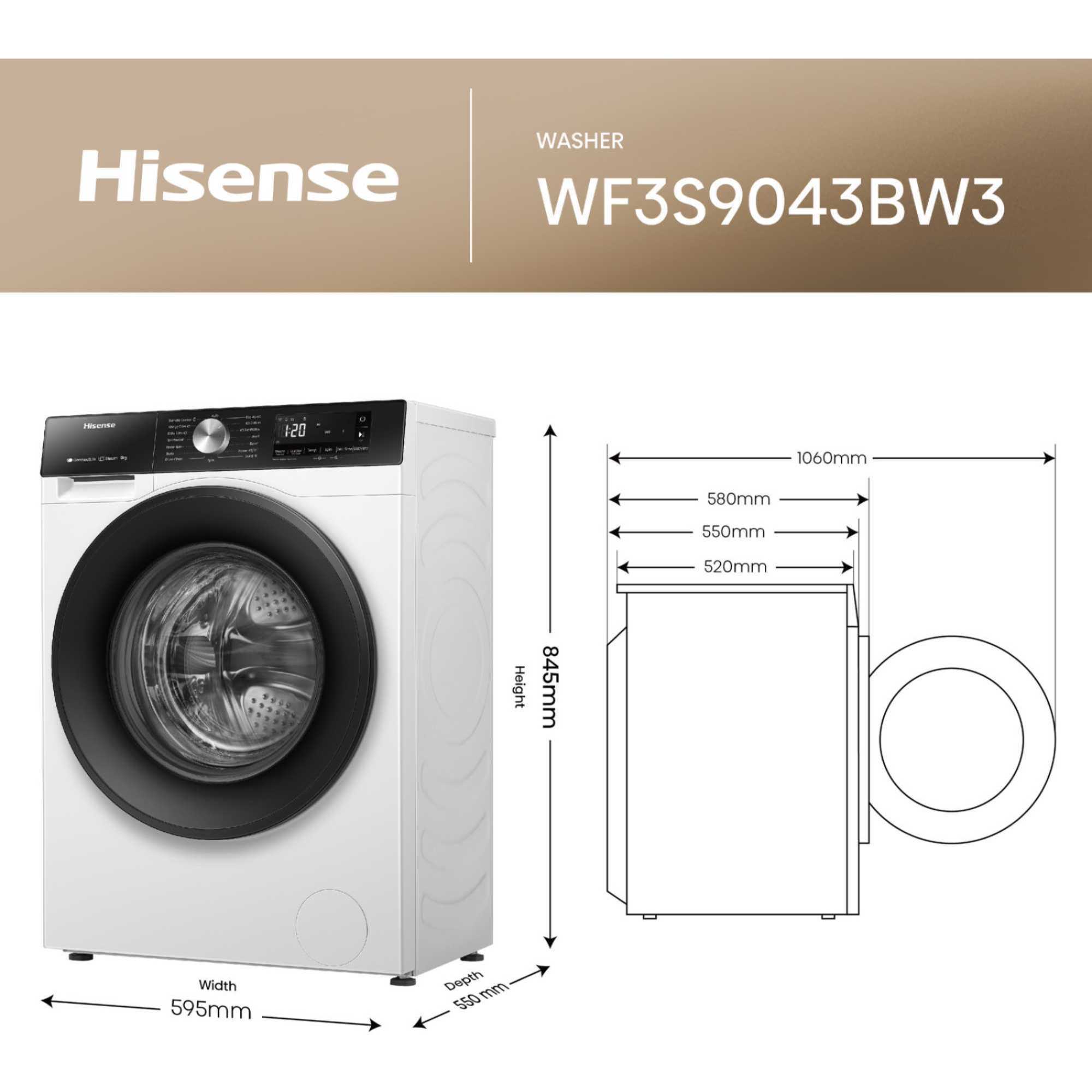 3S Series 9kg 1400rpm Washing Machine - WF3S9043BW3