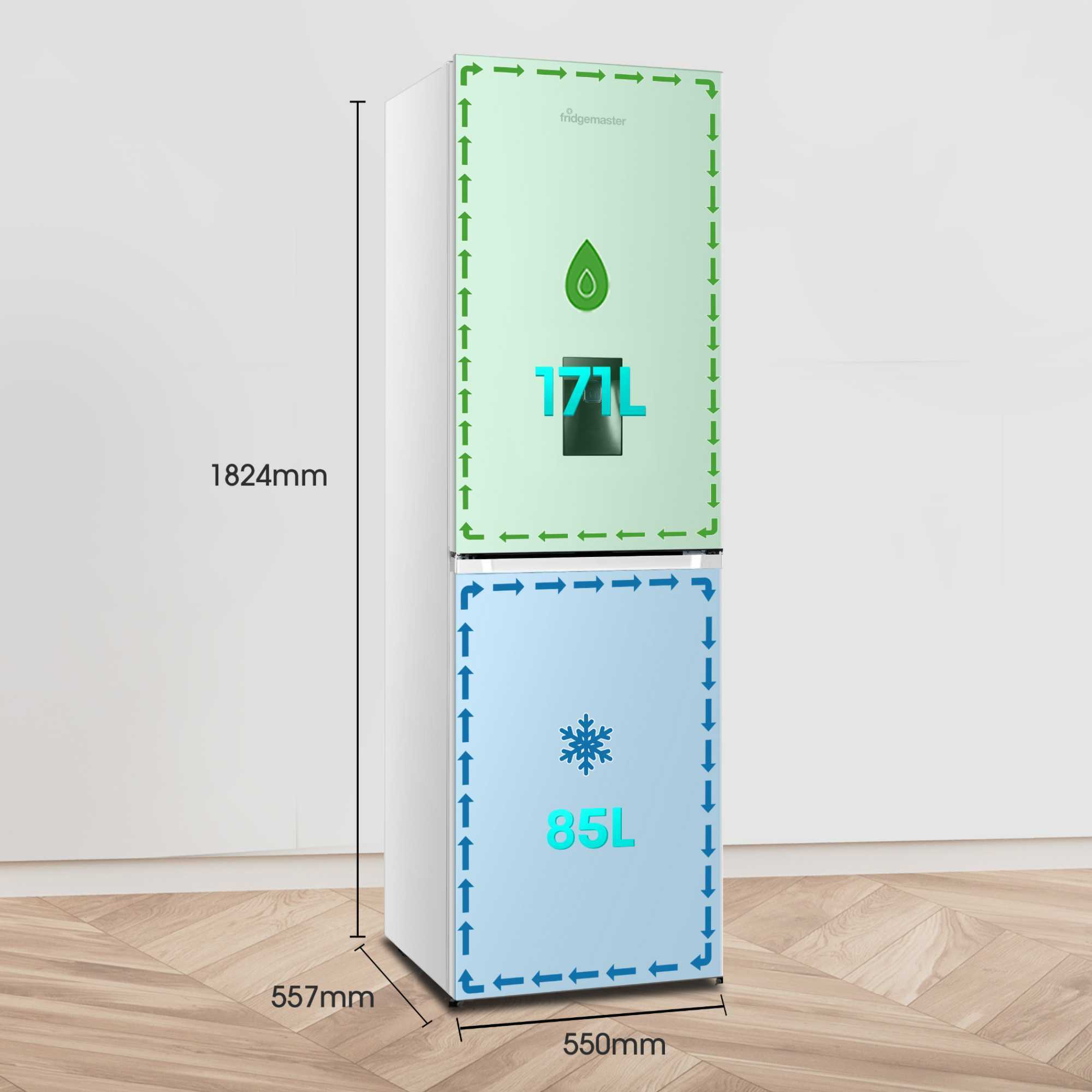 MC55251DE 256L Total No Frost Fridge Freezer with Water Dispenser - White