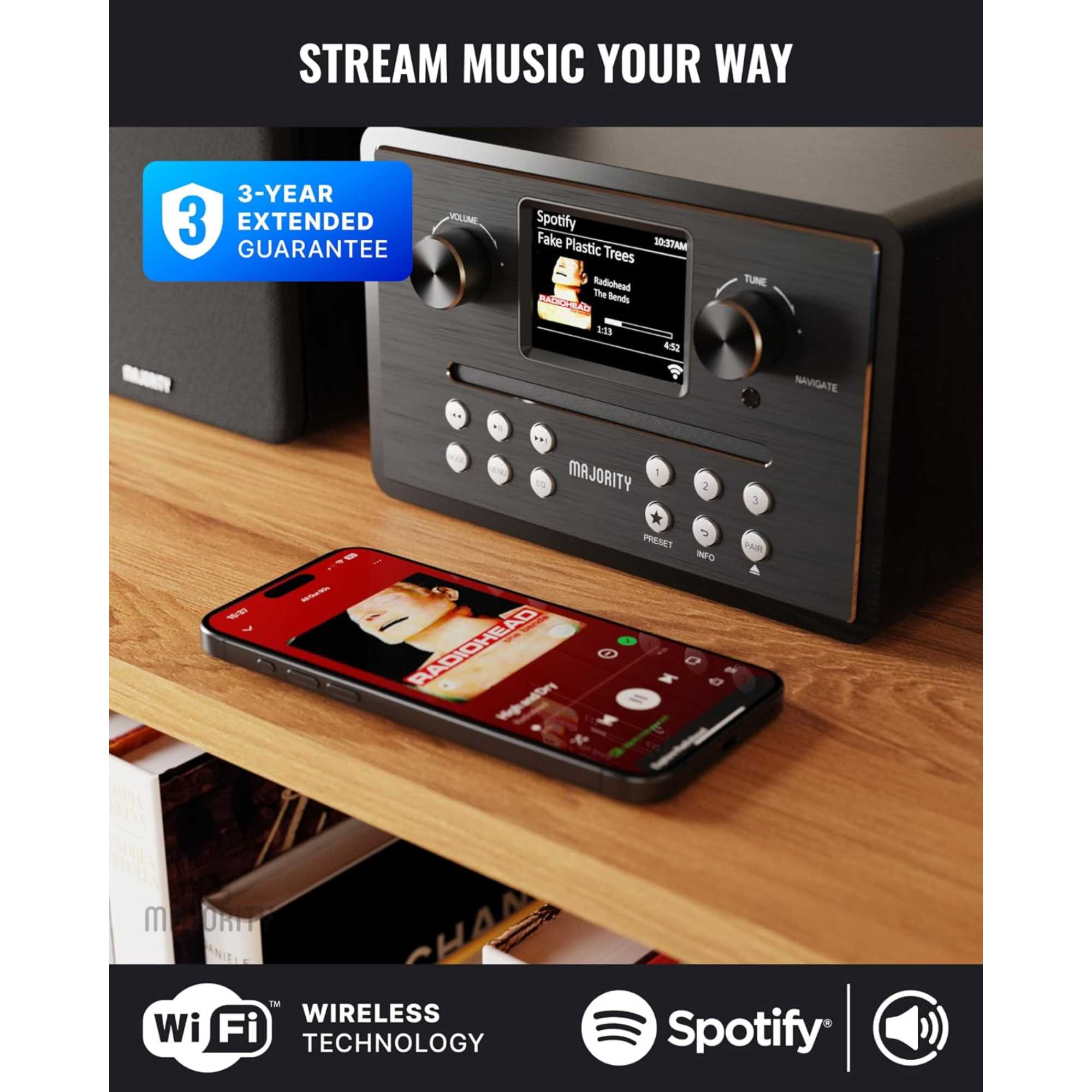 Homerton HiFi Internet Radio Music System with Spotify Connect - Black