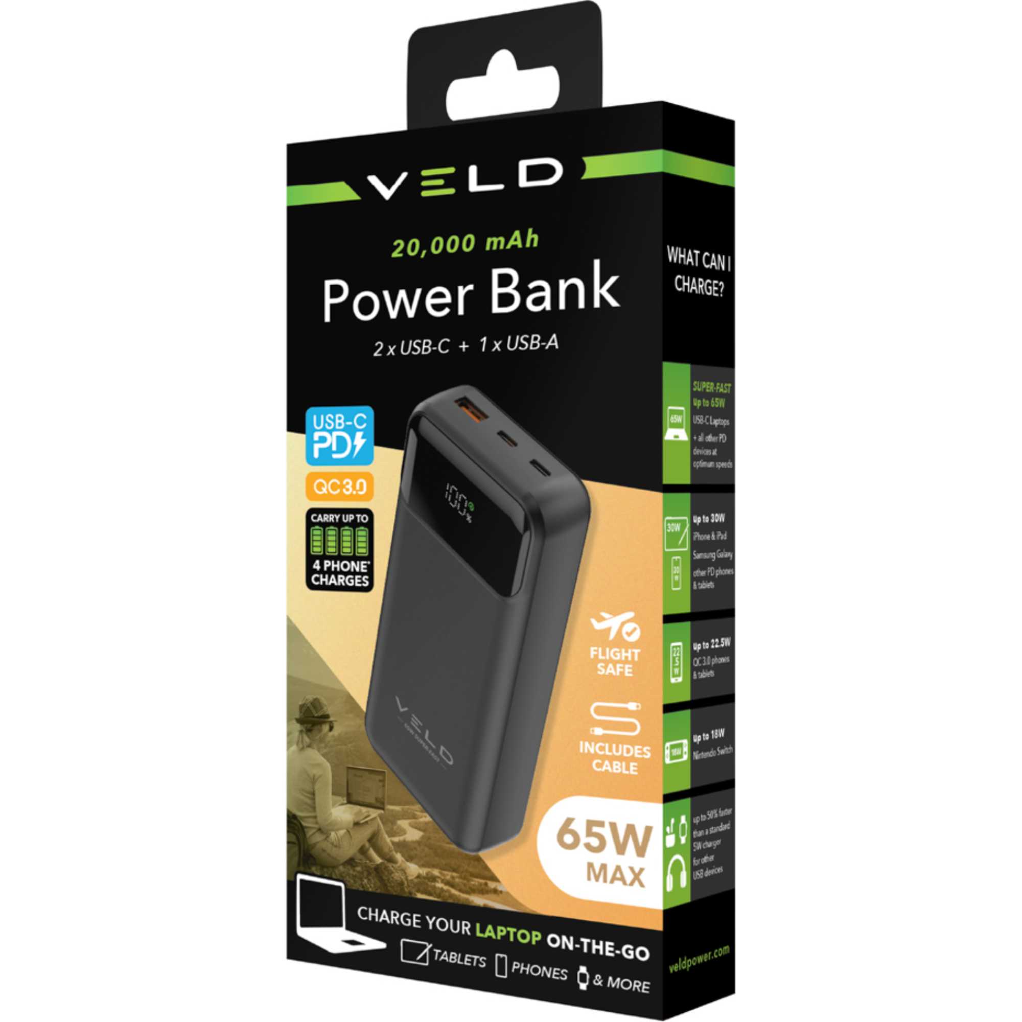 VPB2065B 20,000 mAh 65W Power Bank - Black